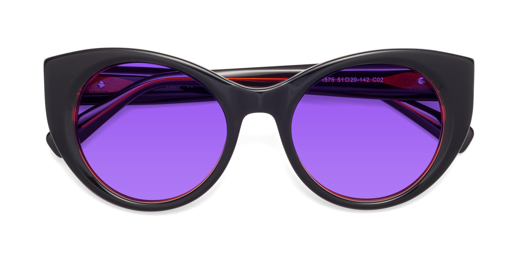Folded Front of 1575 in Black-Wine with Purple Tinted Lenses