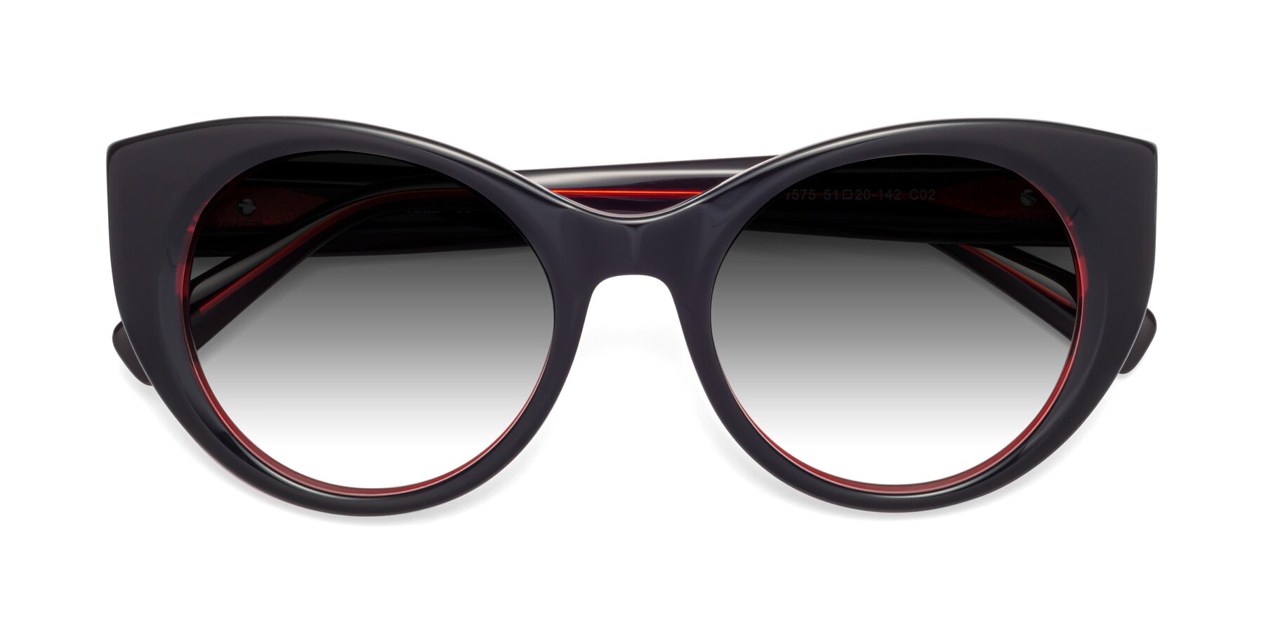 Folded Front of 1575 in Black-Wine with Gray Gradient Lenses