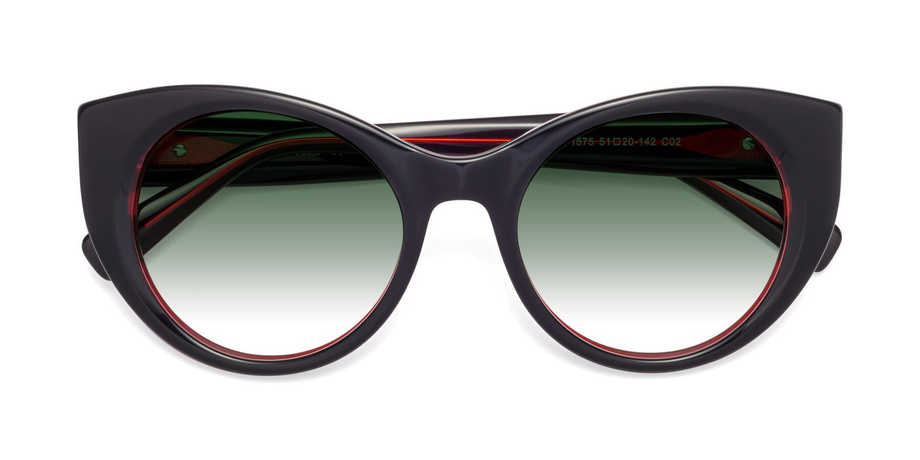 Folded Front of 1575 in Black-Wine with Green Gradient Lenses