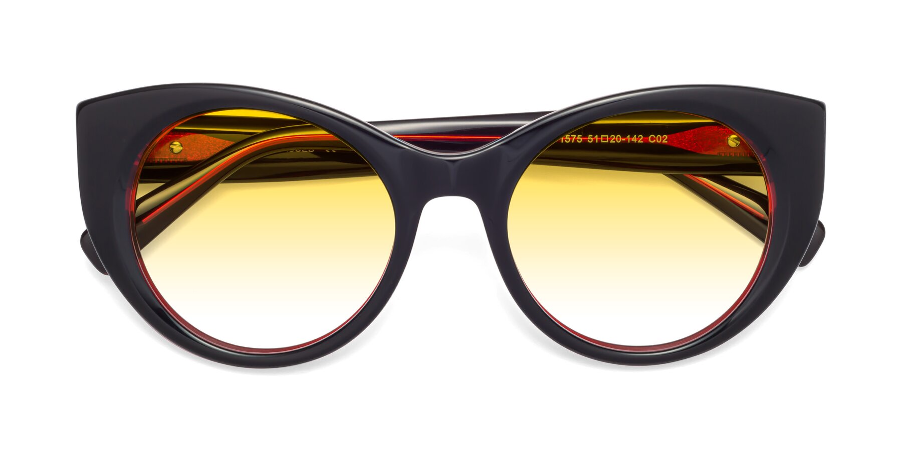 Folded Front of 1575 in Black-Wine with Yellow Gradient Lenses