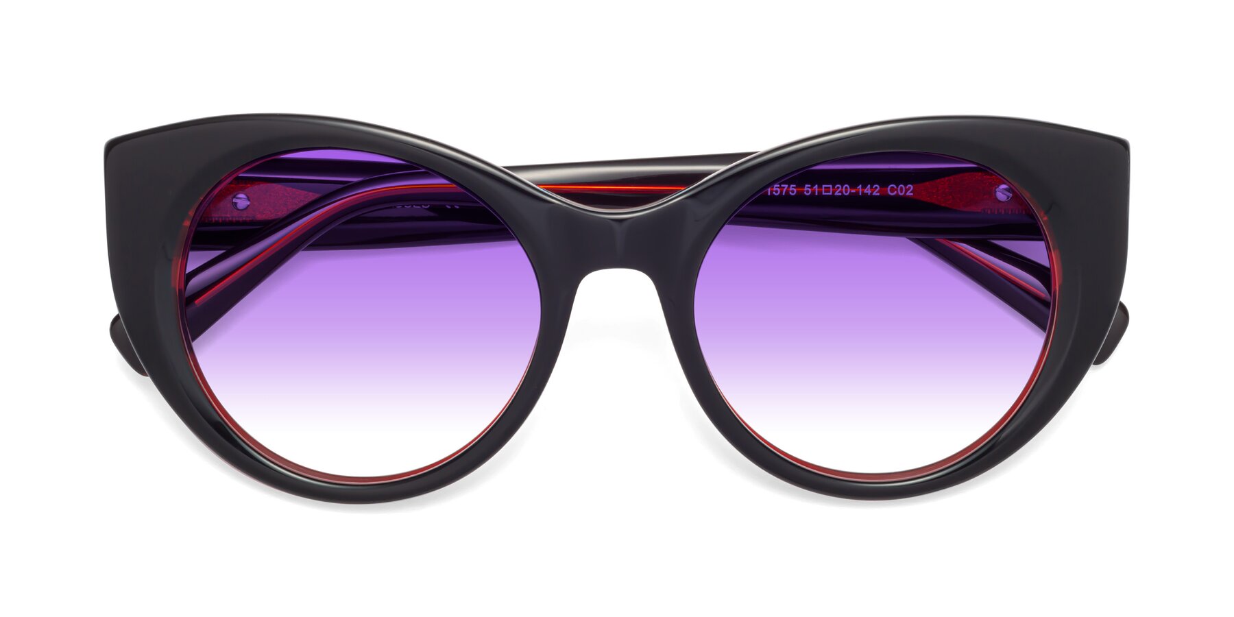 Folded Front of 1575 in Black-Wine with Purple Gradient Lenses