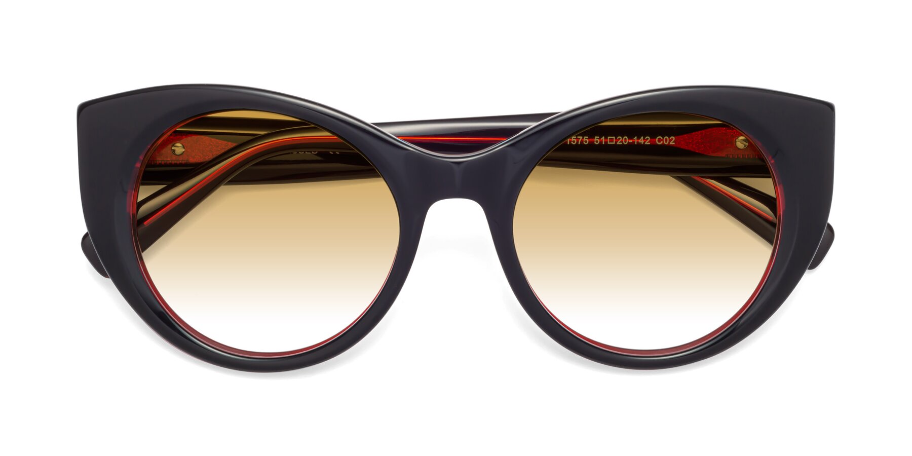 Folded Front of 1575 in Black-Wine with Champagne Gradient Lenses