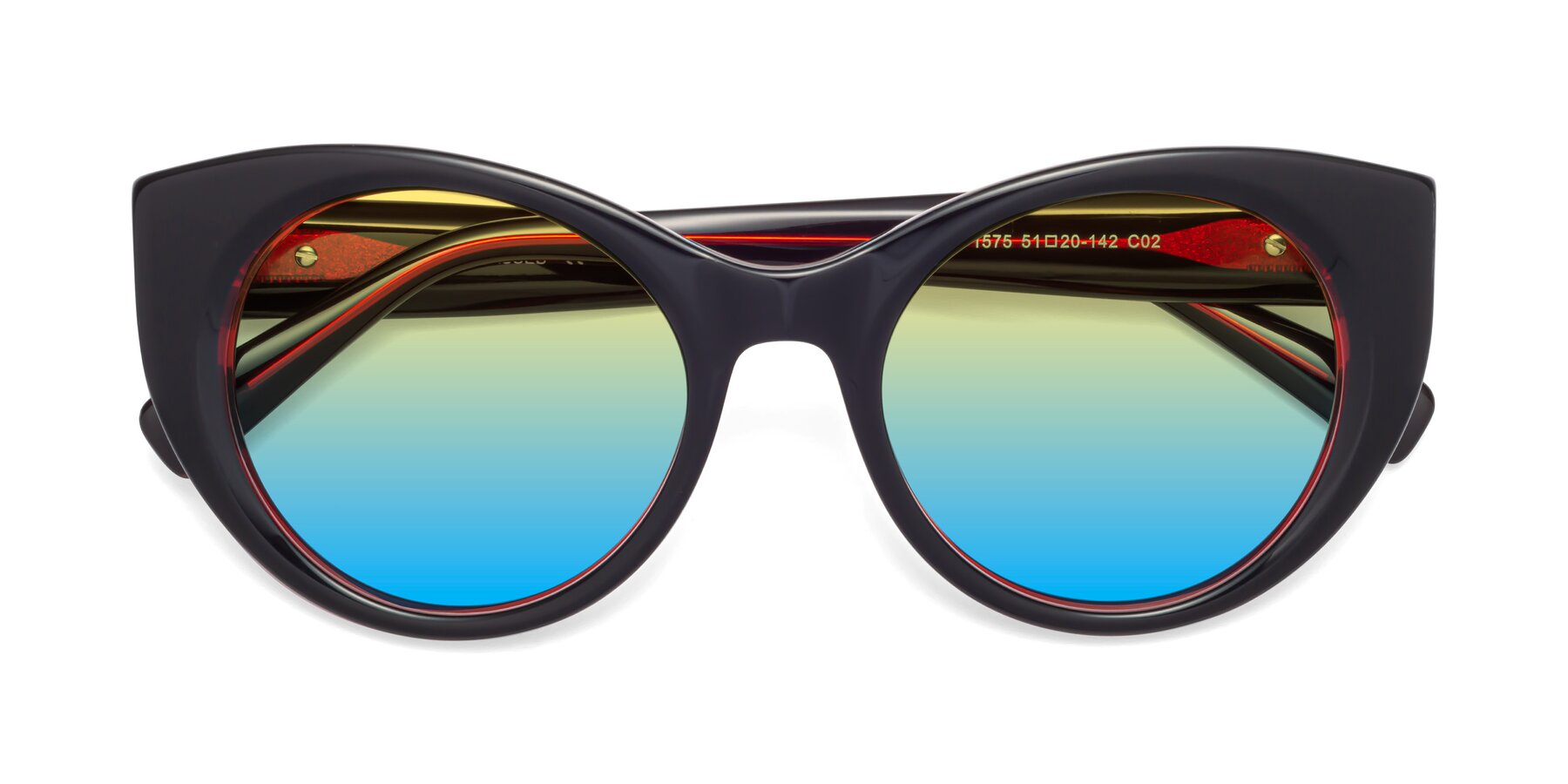 Folded Front of 1575 in Black-Wine with Yellow / Blue Gradient Lenses