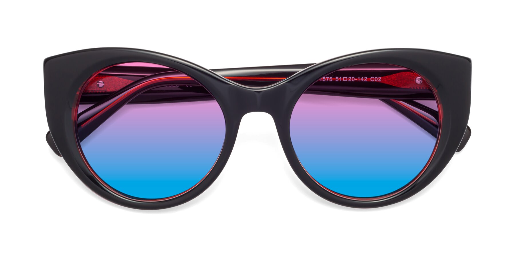 Folded Front of 1575 in Black-Wine with Pink / Blue Gradient Lenses