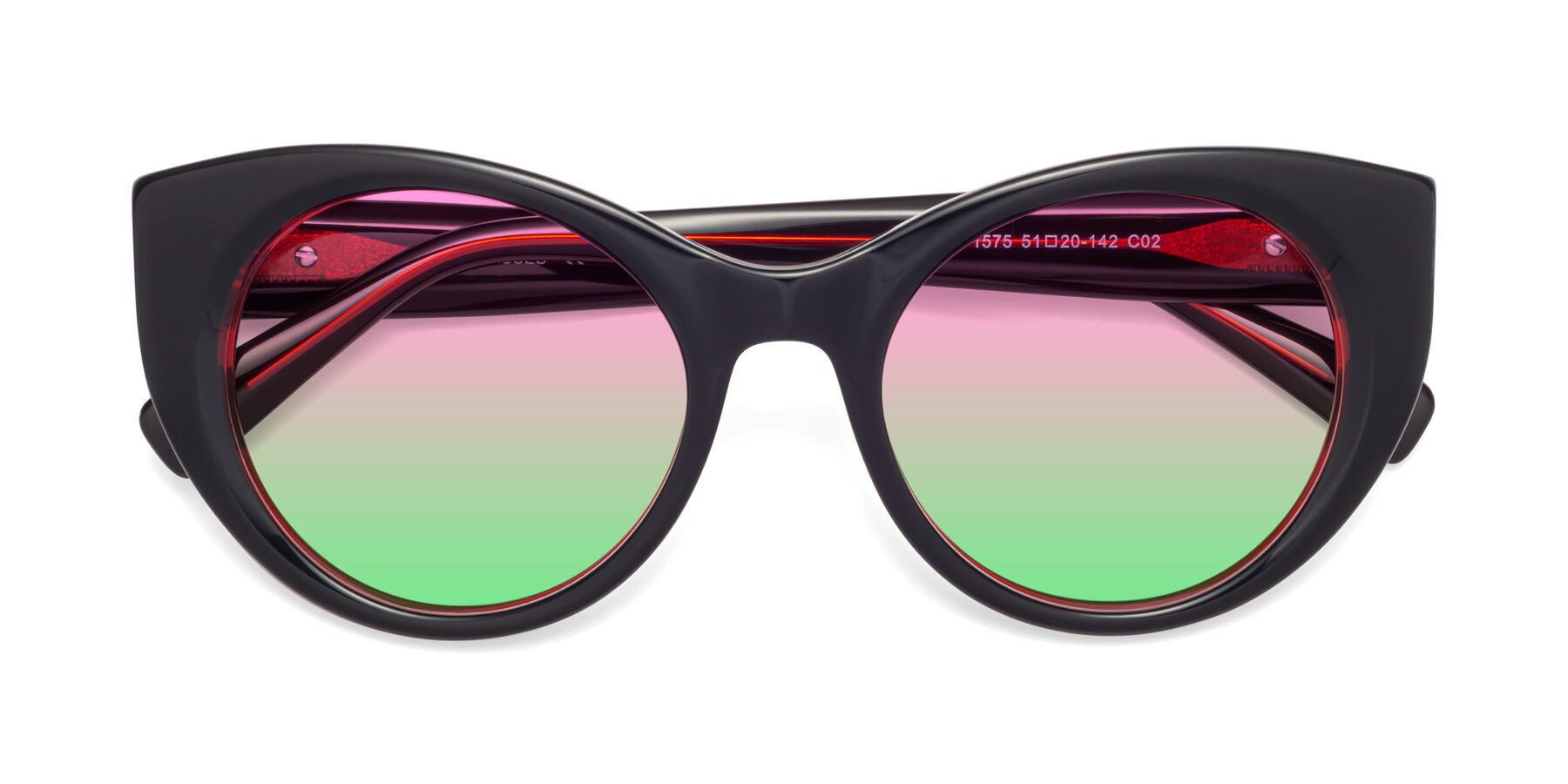 Folded Front of 1575 in Black-Wine with Pink / Green Gradient Lenses