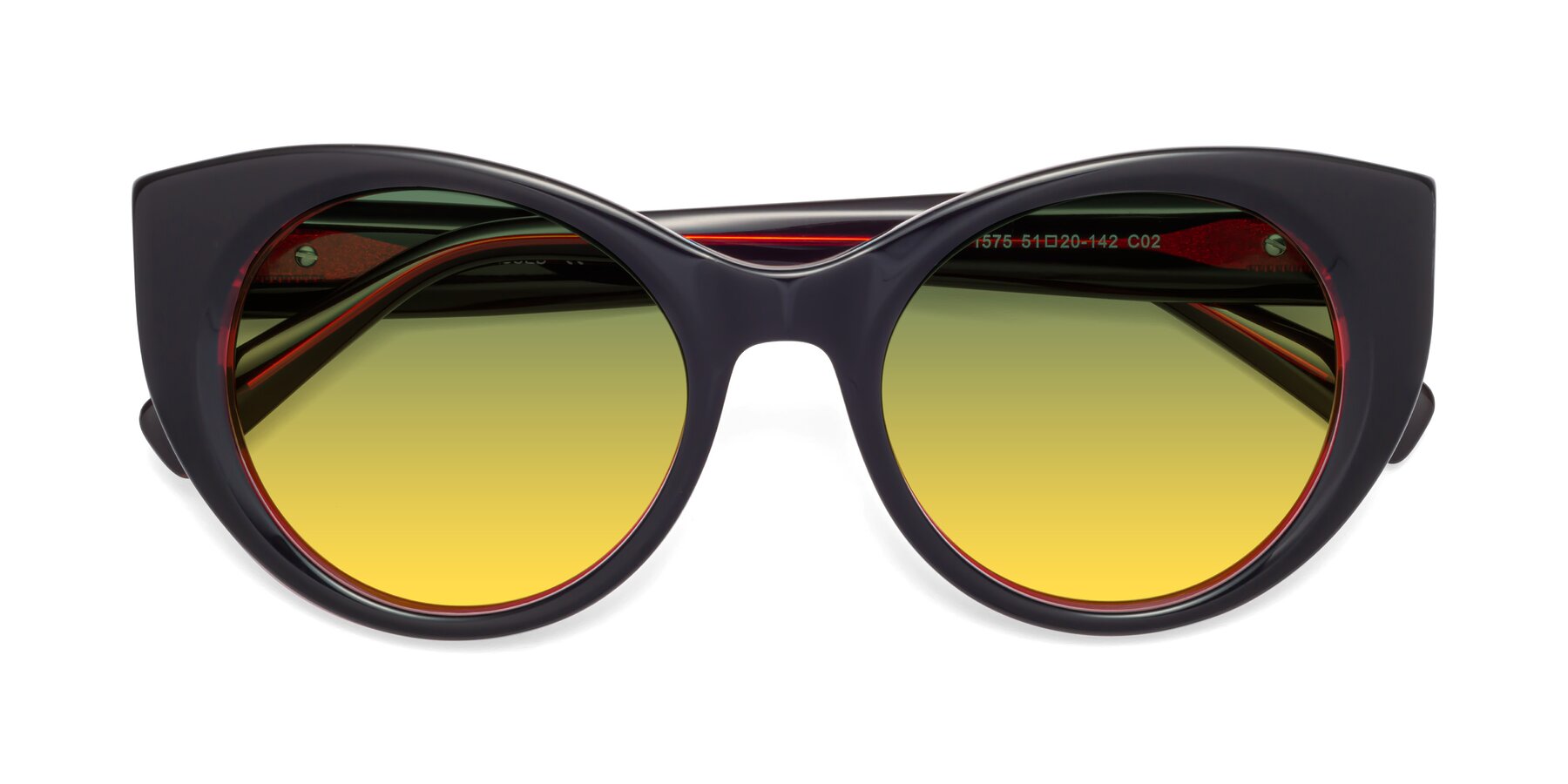 Folded Front of 1575 in Black-Wine with Green / Yellow Gradient Lenses