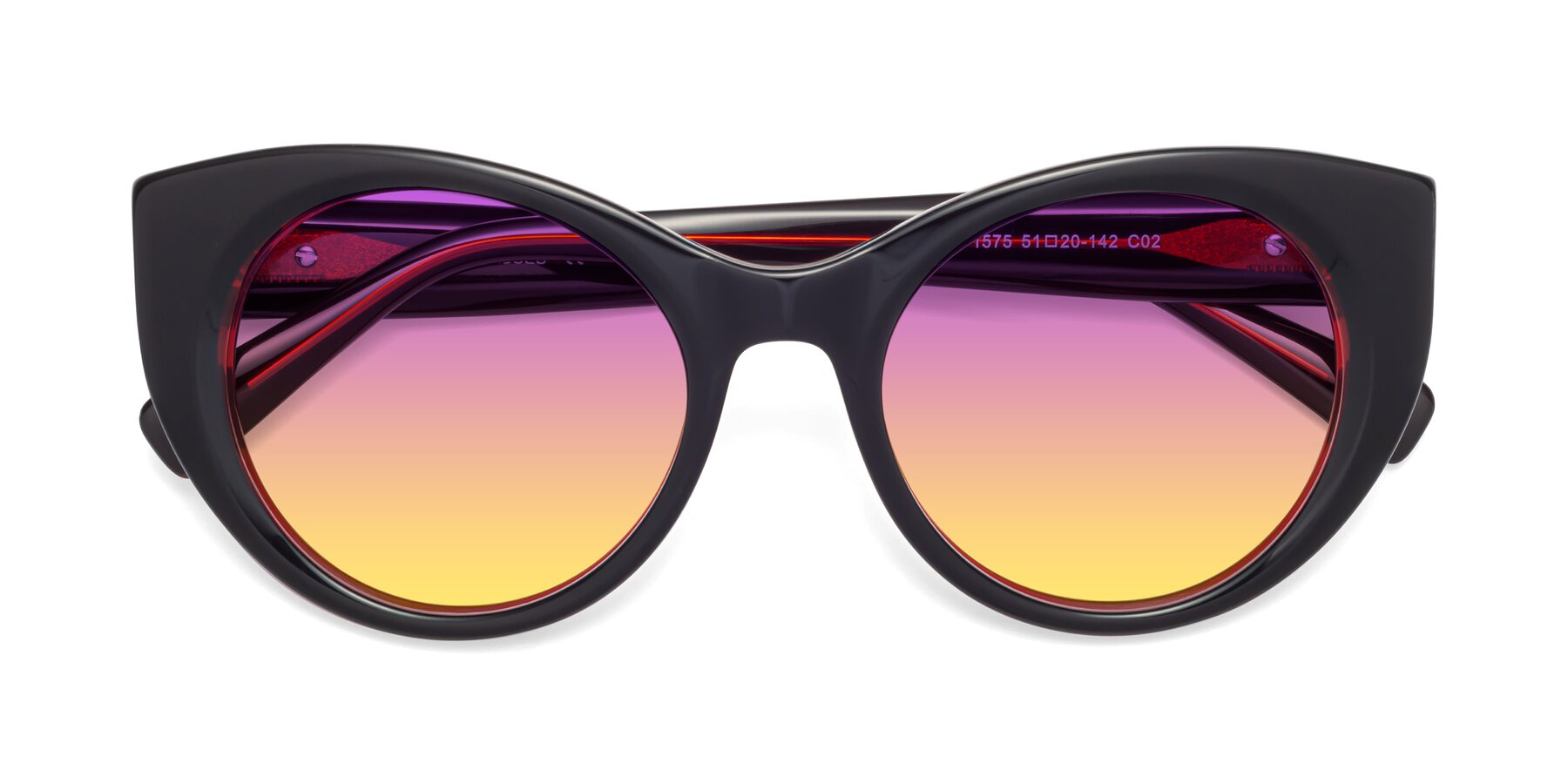 Folded Front of 1575 in Black-Wine with Purple / Yellow Gradient Lenses