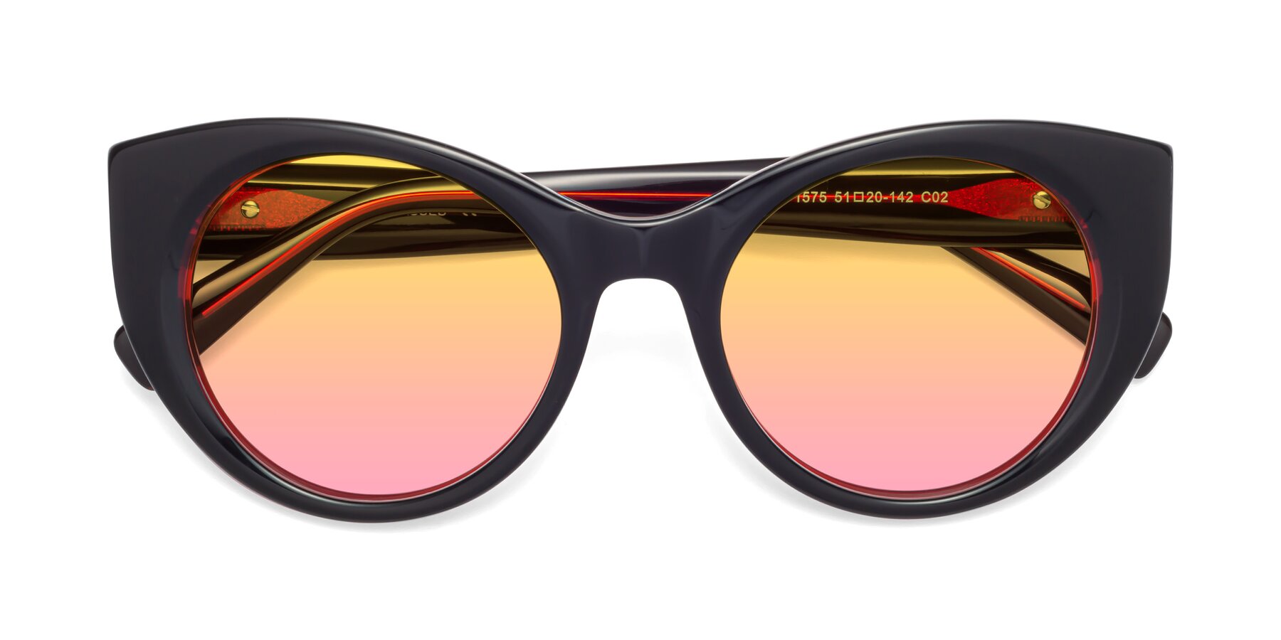 Folded Front of 1575 in Black-Wine with Yellow / Pink Gradient Lenses