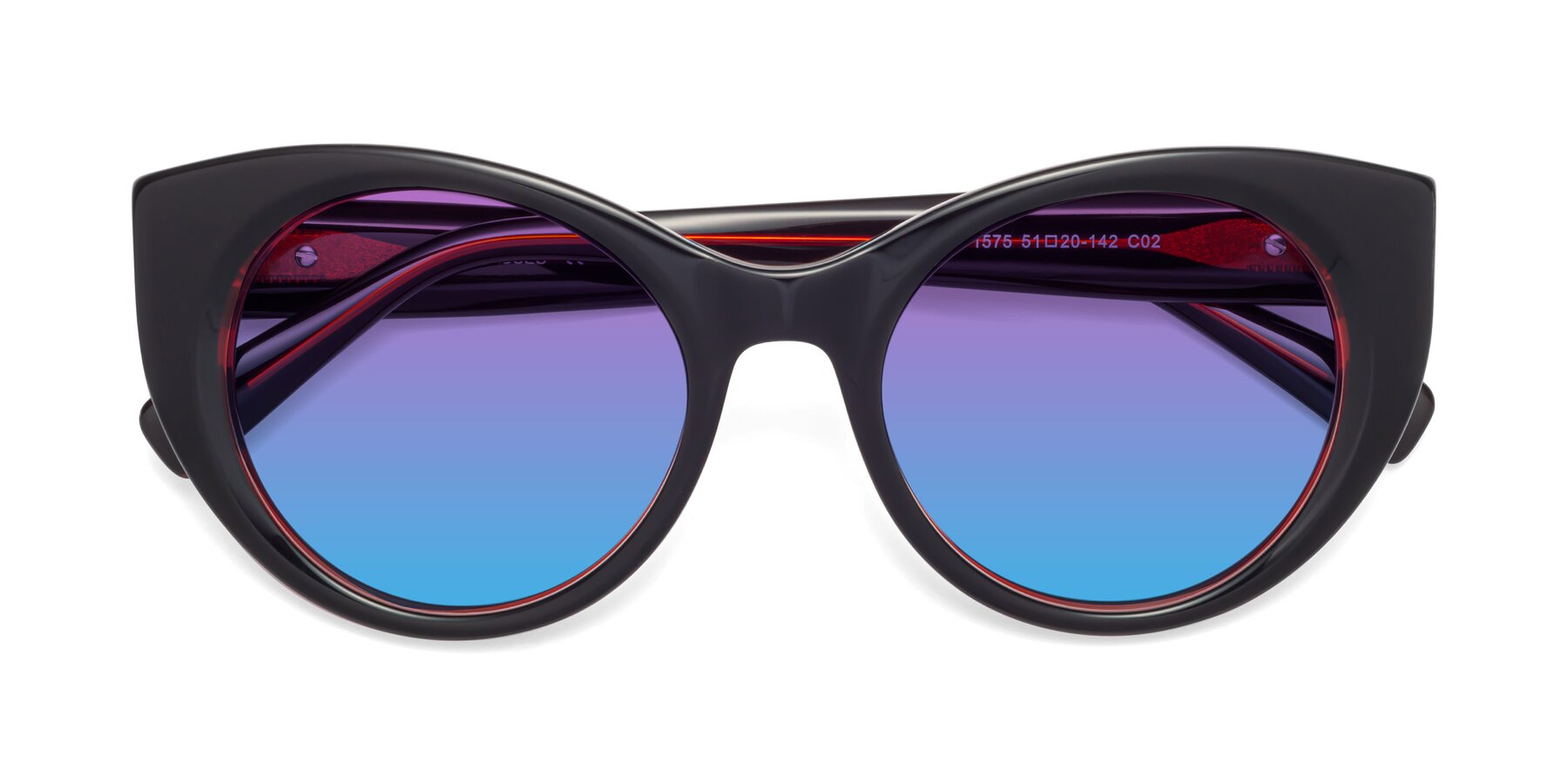 Folded Front of 1575 in Black-Wine with Purple / Blue Gradient Lenses