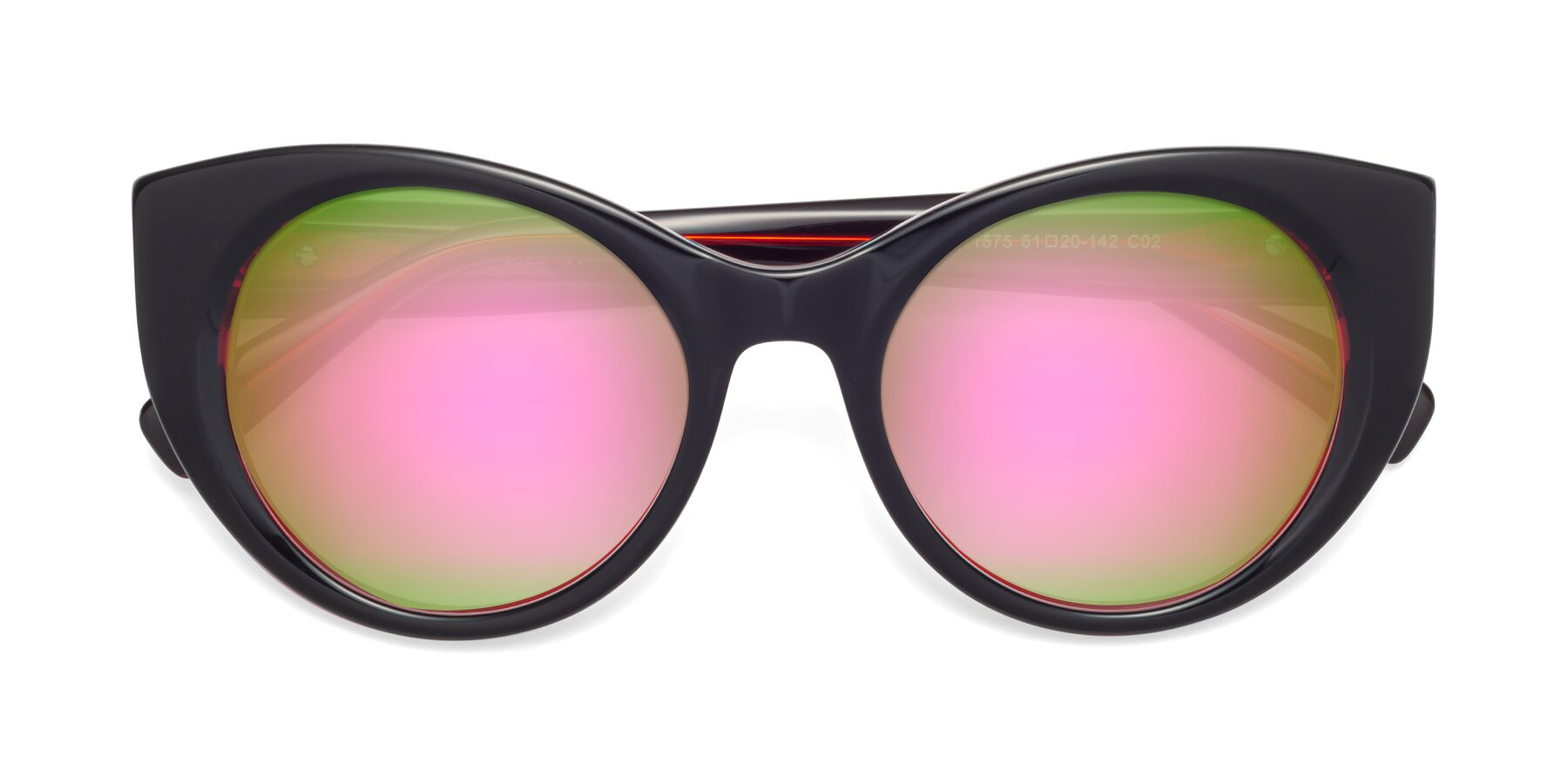Folded Front of 1575 in Black-Wine with Pink Mirrored Lenses