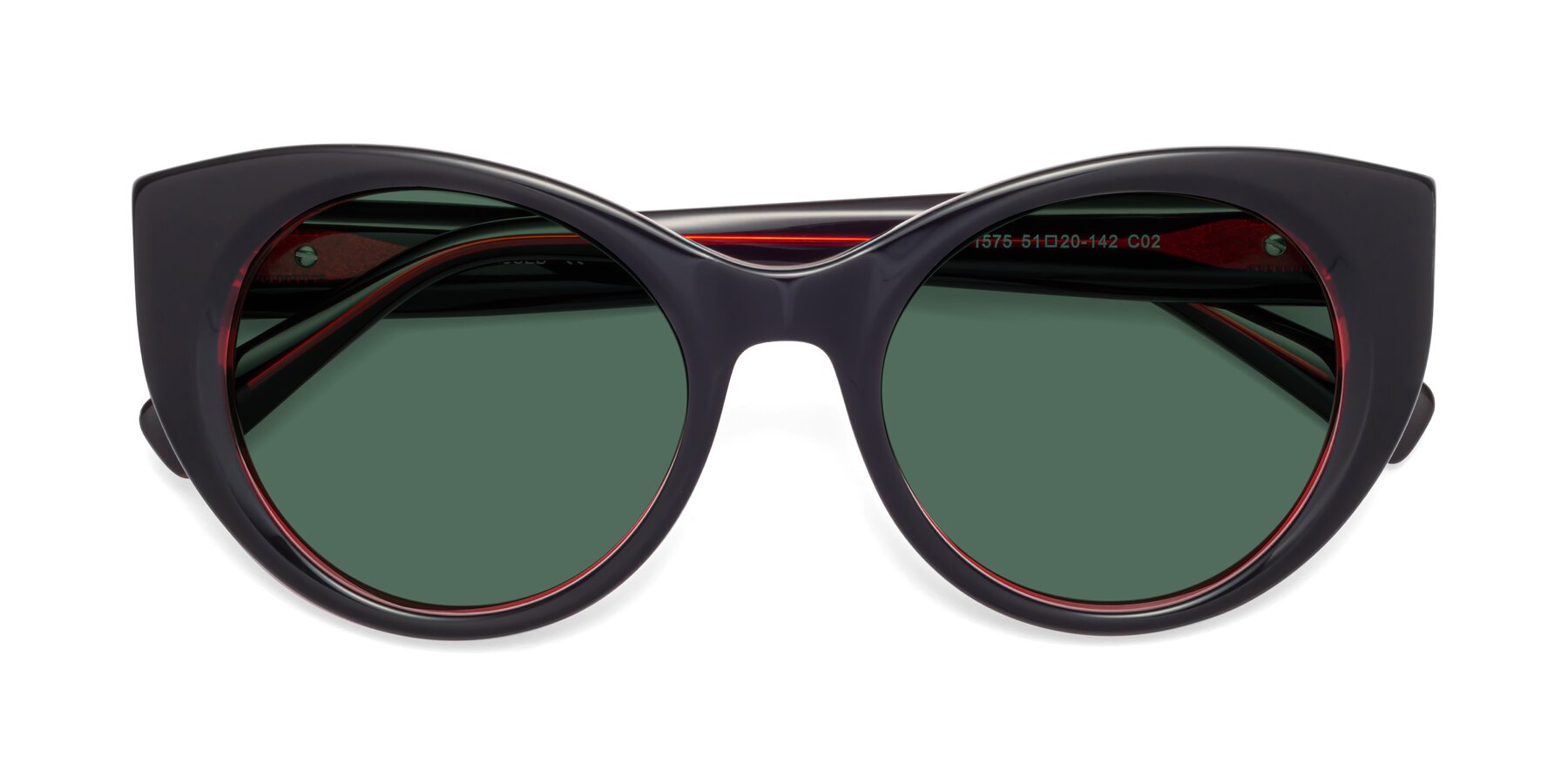 Folded Front of 1575 in Black-Wine with Green Polarized Lenses