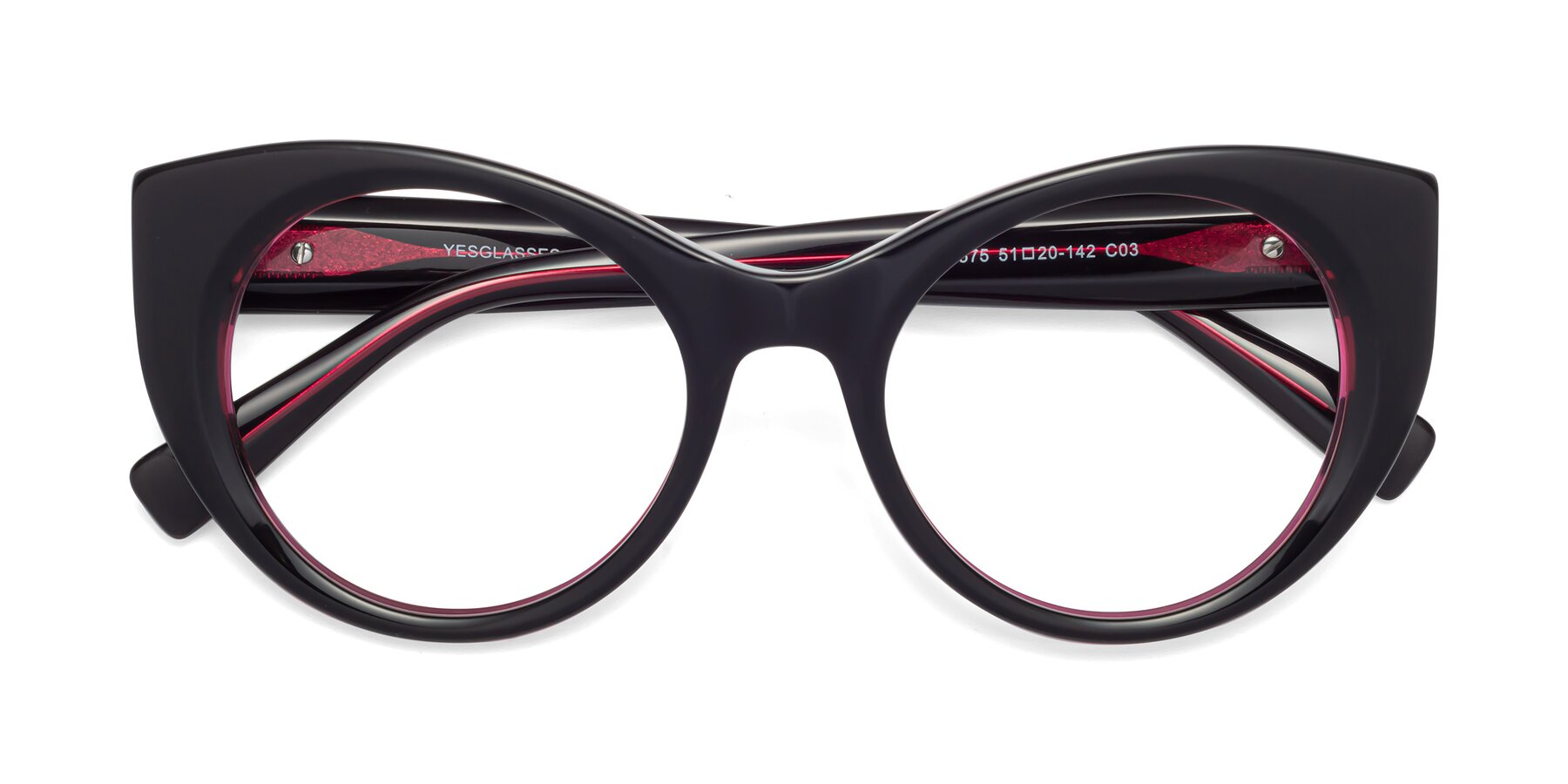 Folded Front of 1575 in Black-Purple with Clear Eyeglass Lenses