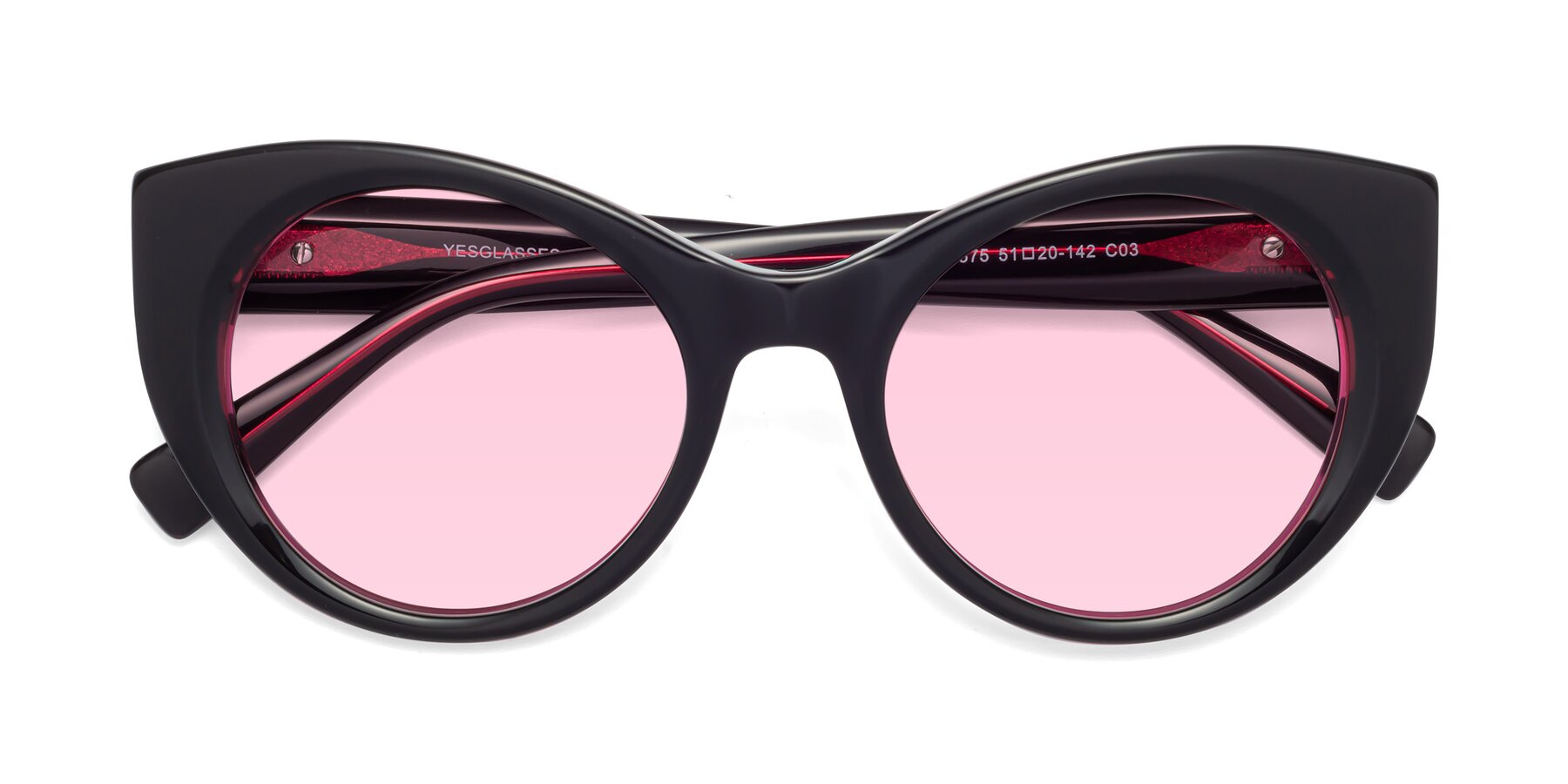 Folded Front of 1575 in Black-Purple with Light Pink Tinted Lenses