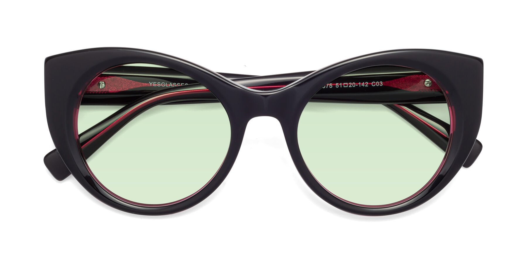 Folded Front of 1575 in Black-Purple with Light Green Tinted Lenses
