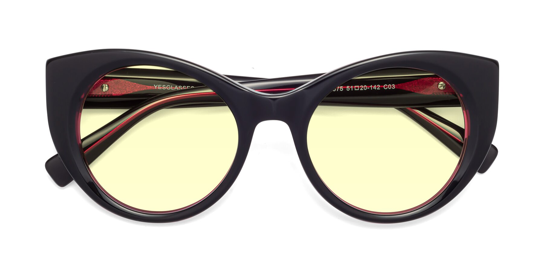 Folded Front of 1575 in Black-Purple with Light Yellow Tinted Lenses