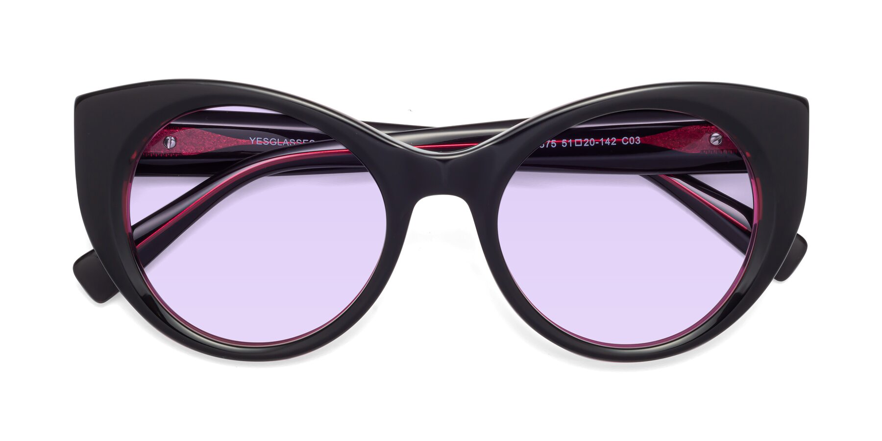 Folded Front of 1575 in Black-Purple with Light Purple Tinted Lenses