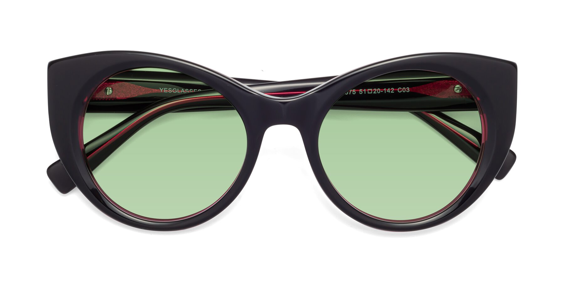 Folded Front of 1575 in Black-Purple with Medium Green Tinted Lenses
