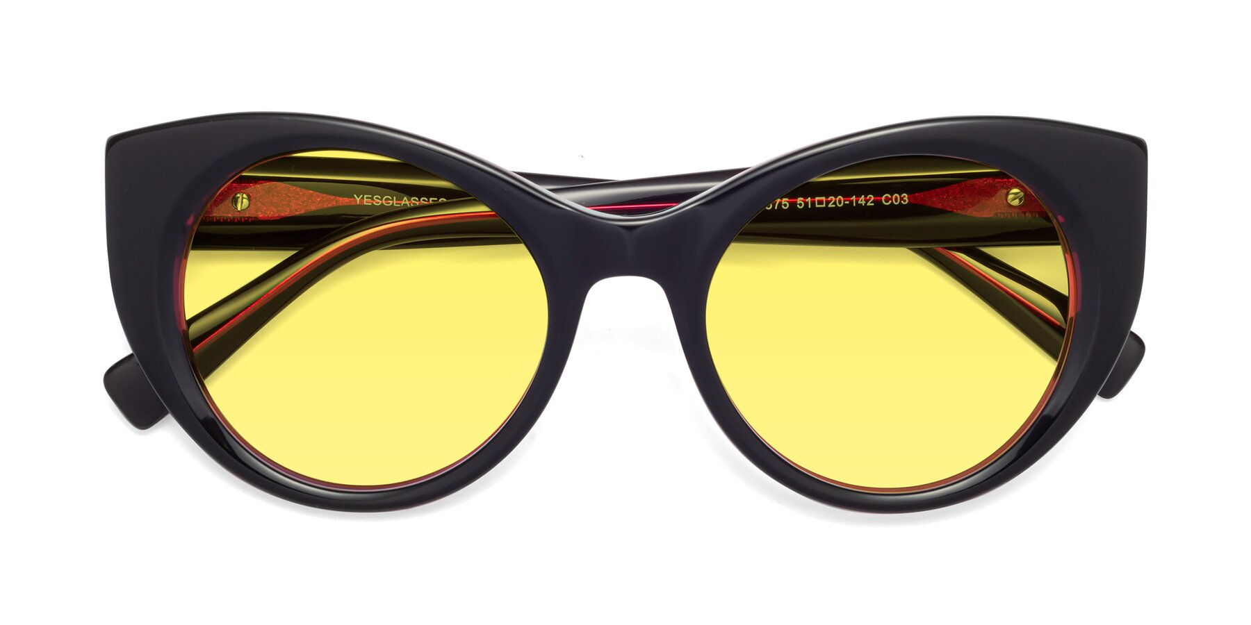 Folded Front of 1575 in Black-Purple with Medium Yellow Tinted Lenses