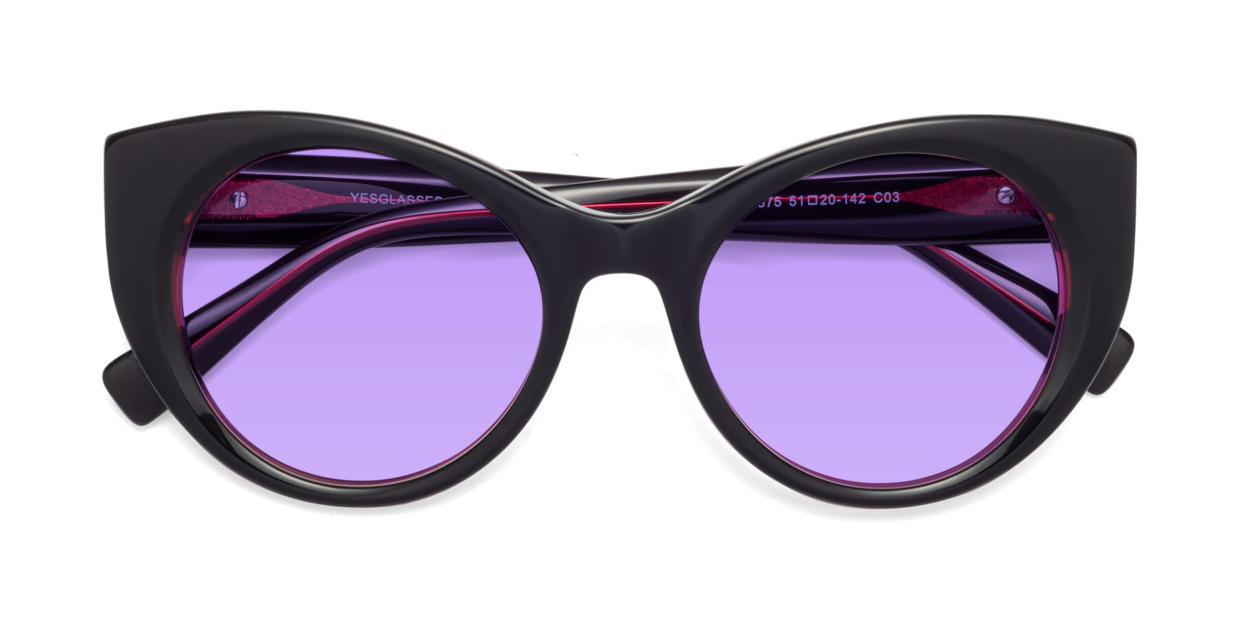Folded Front of 1575 in Black-Purple with Medium Purple Tinted Lenses
