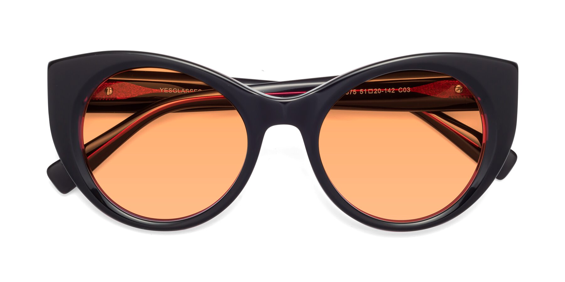 Folded Front of 1575 in Black-Purple with Medium Orange Tinted Lenses