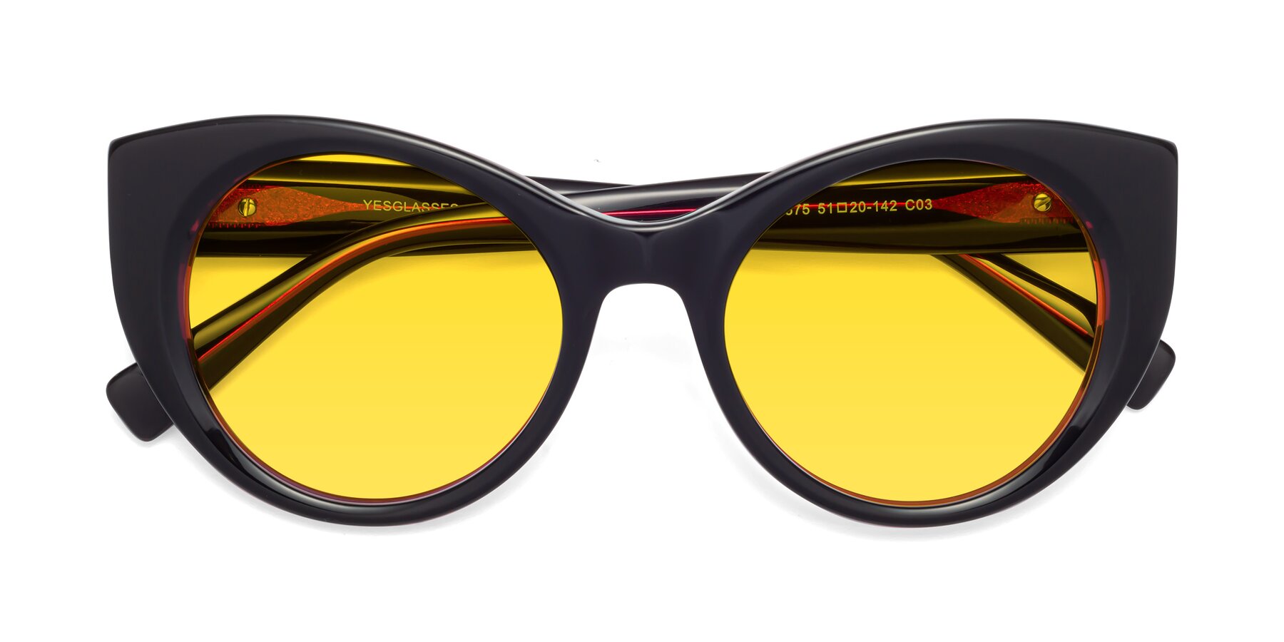 Folded Front of 1575 in Black-Purple with Yellow Tinted Lenses