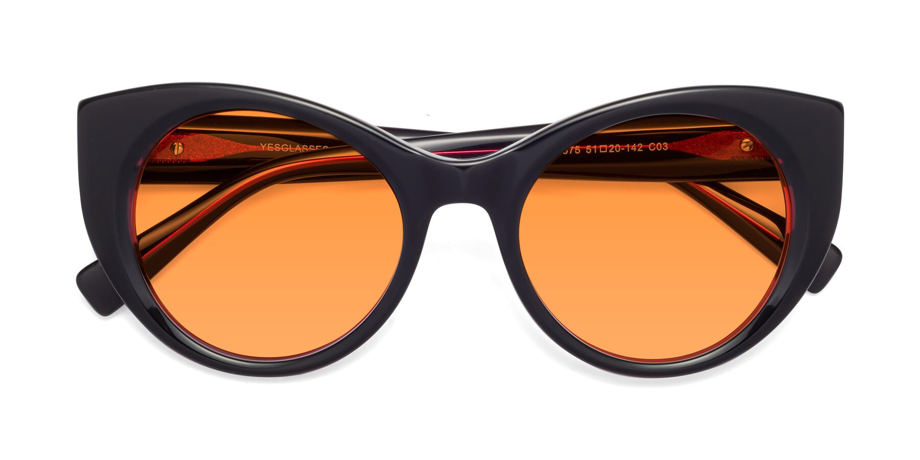 Folded Front of 1575 in Black-Purple with Orange Tinted Lenses