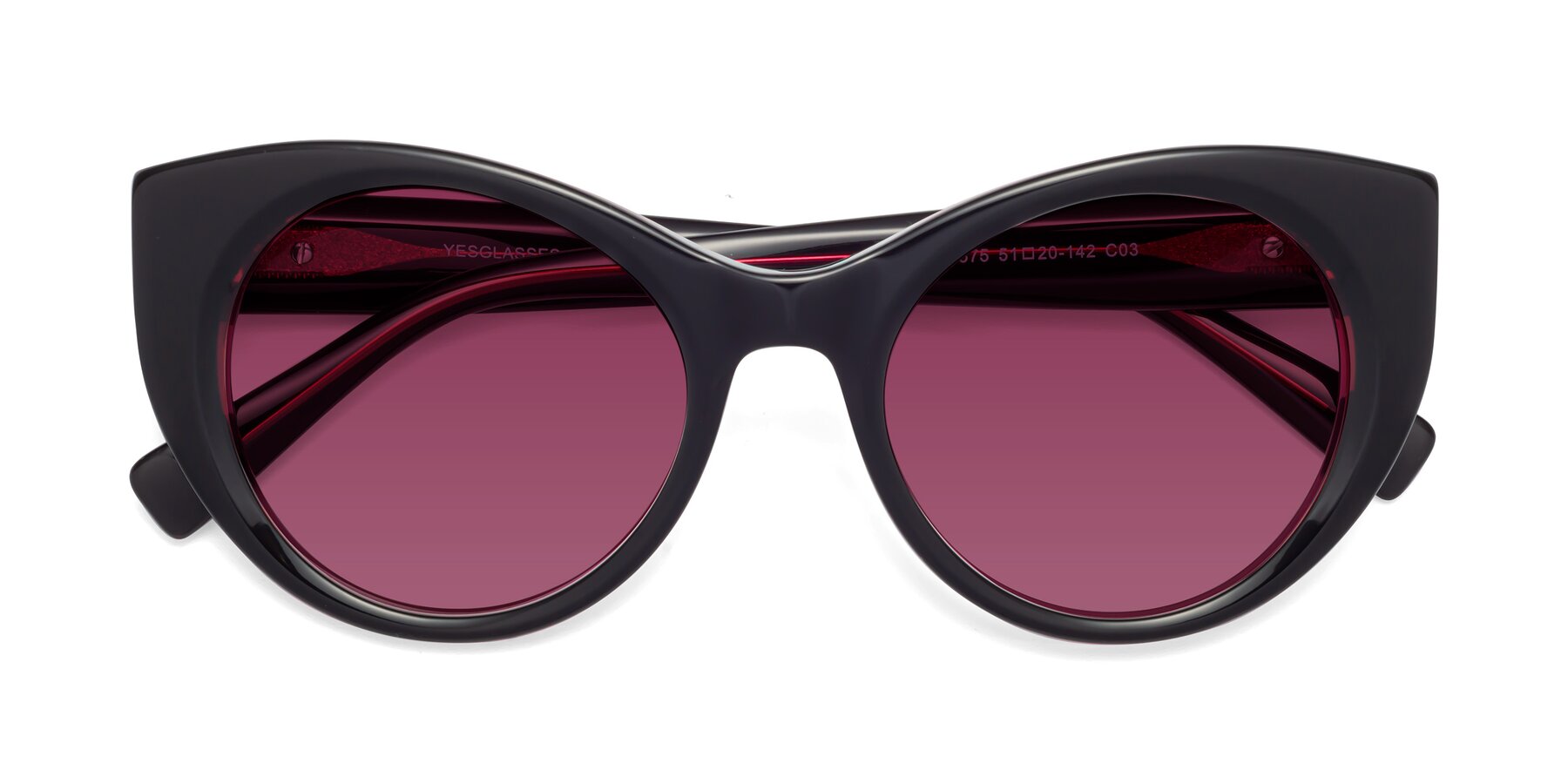 Folded Front of 1575 in Black-Purple with Wine Tinted Lenses