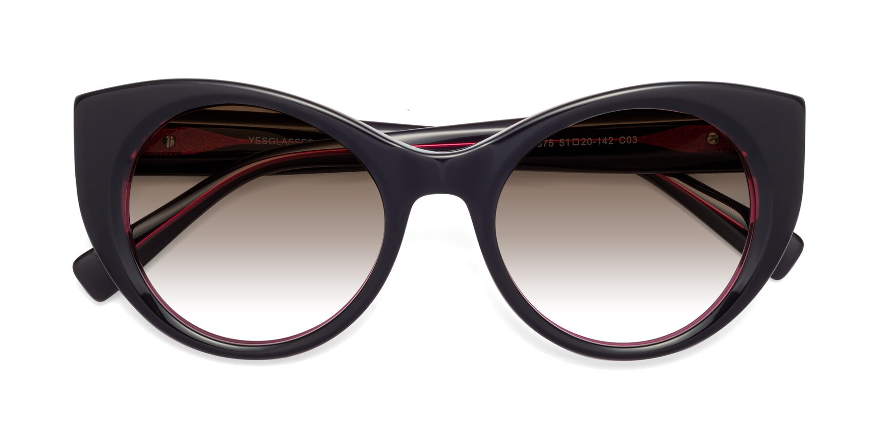 Folded Front of 1575 in Black-Purple with Brown Gradient Lenses