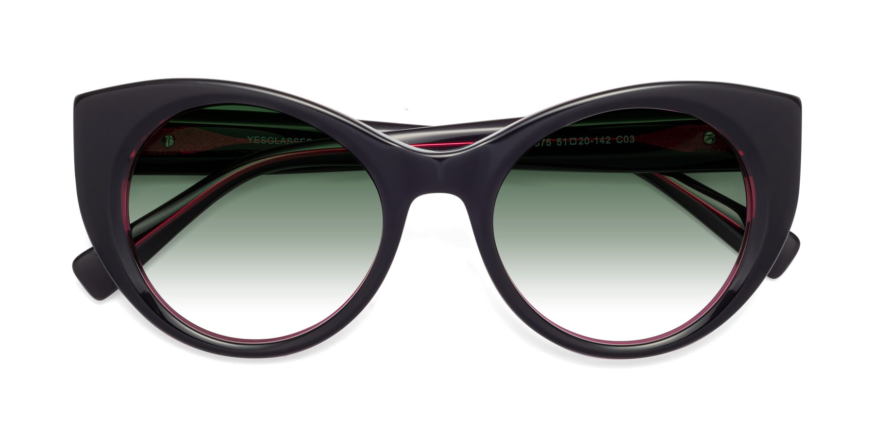 Folded Front of 1575 in Black-Purple with Green Gradient Lenses