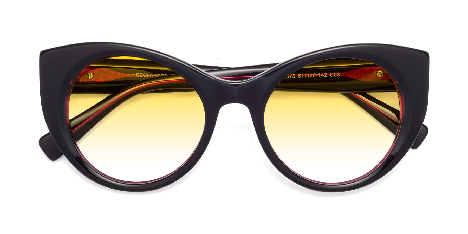 Folded Front of 1575 in Black-Purple with Yellow Gradient Lenses