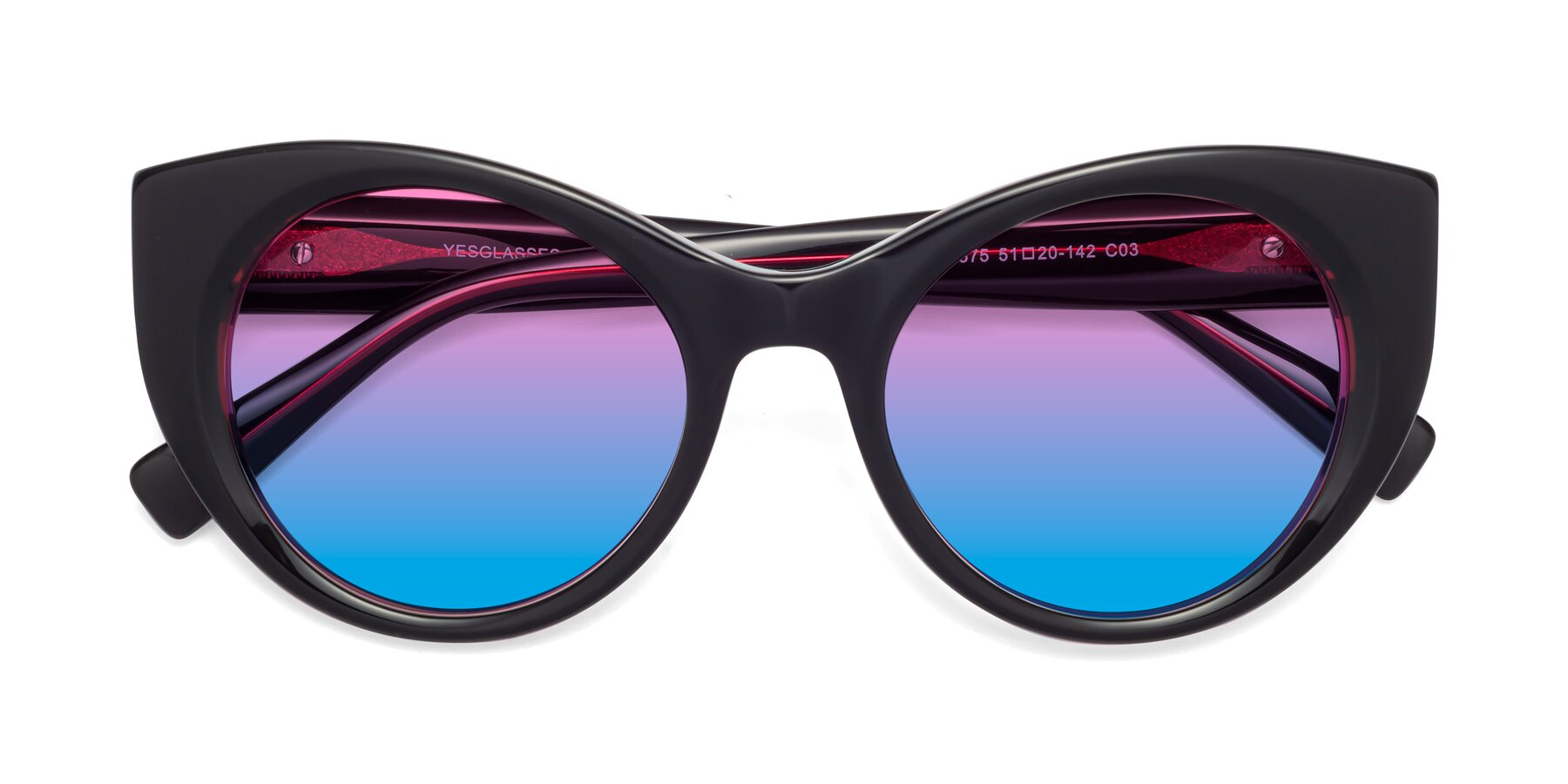 Folded Front of 1575 in Black-Purple with Pink / Blue Gradient Lenses