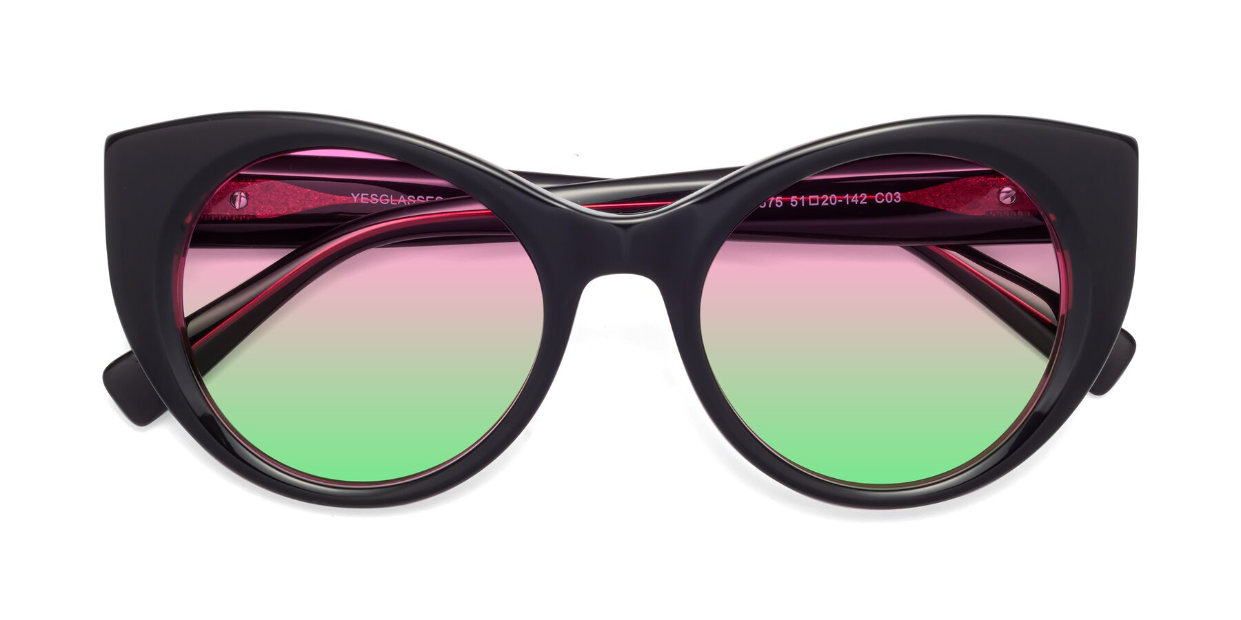 Folded Front of 1575 in Black-Purple with Pink / Green Gradient Lenses