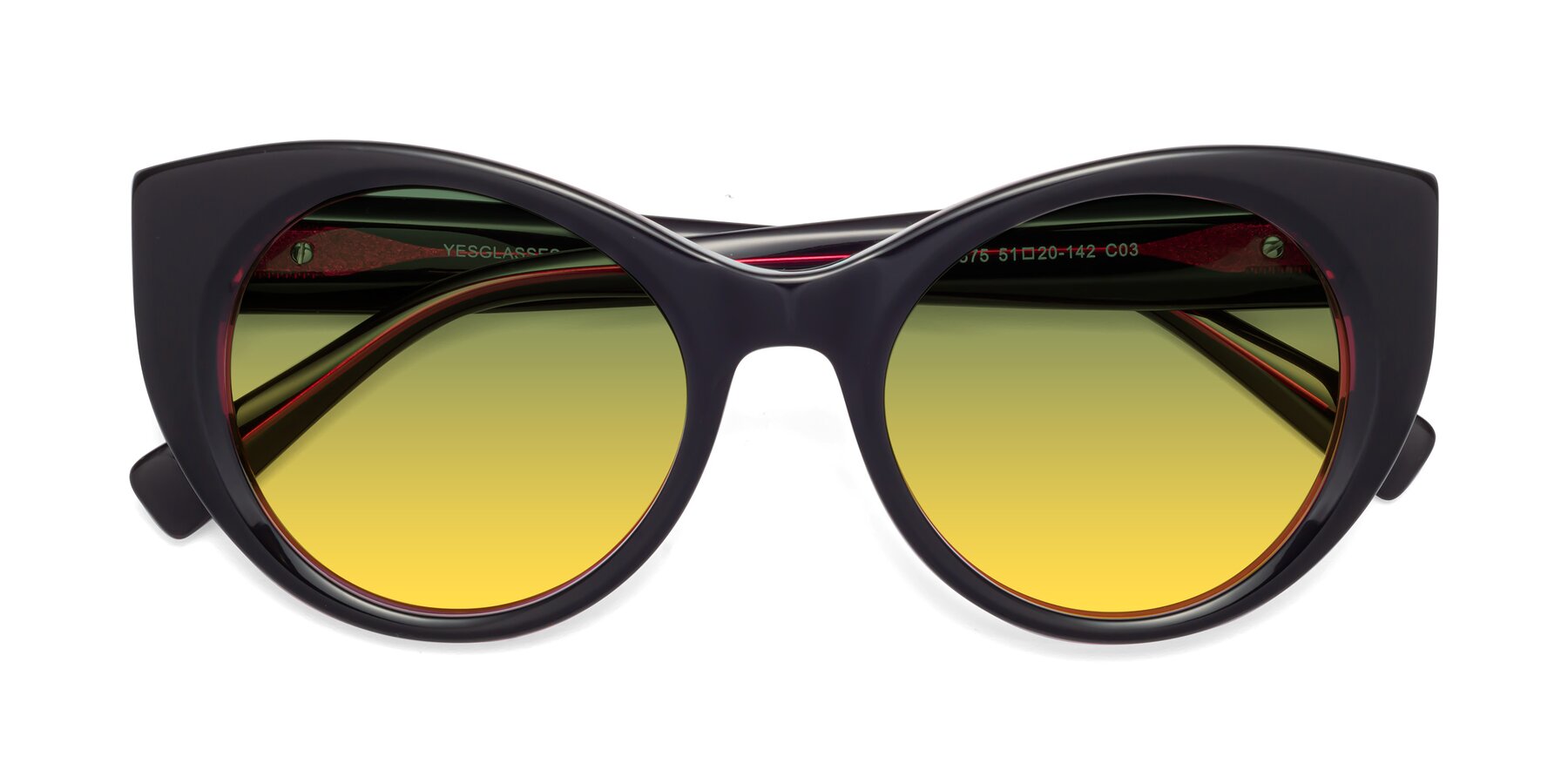 Folded Front of 1575 in Black-Purple with Green / Yellow Gradient Lenses