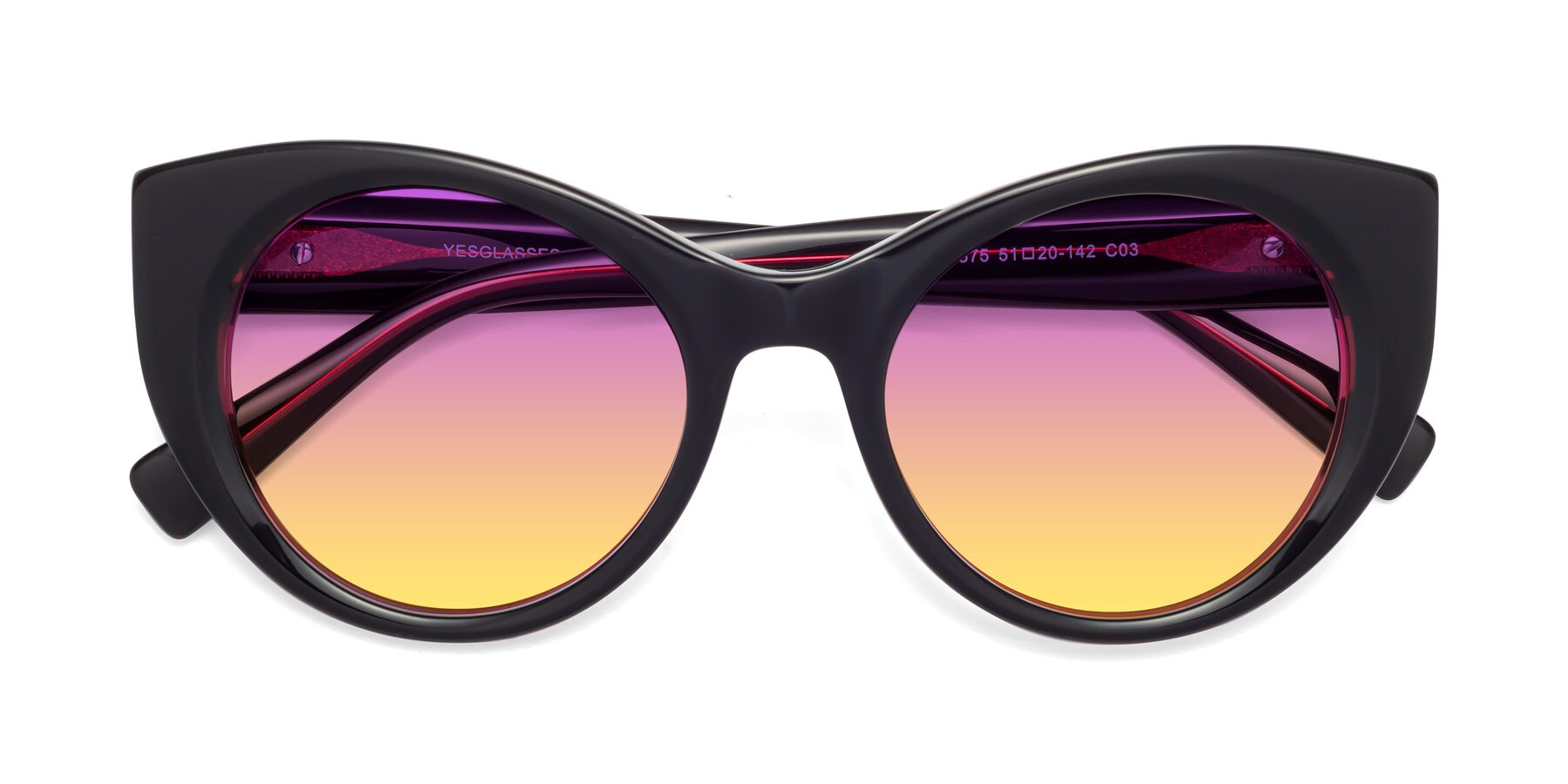 Folded Front of 1575 in Black-Purple with Purple / Yellow Gradient Lenses