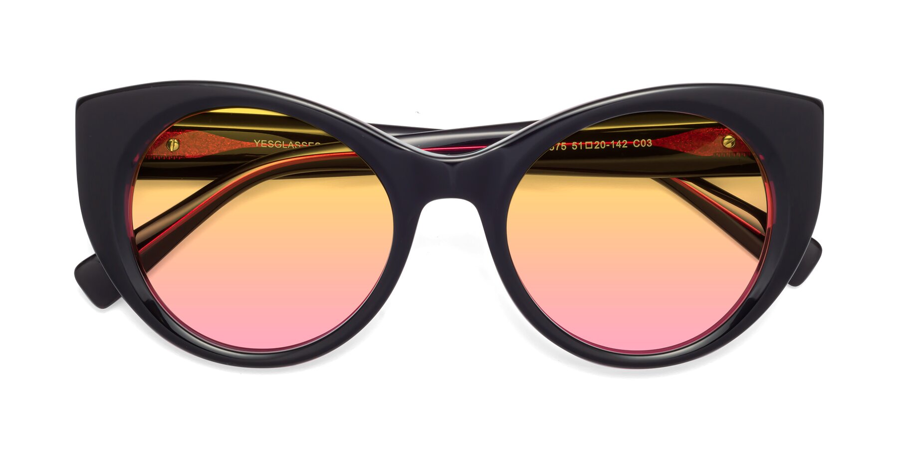 Folded Front of 1575 in Black-Purple with Yellow / Pink Gradient Lenses