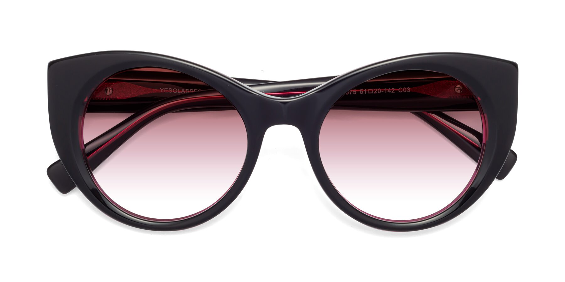 Folded Front of 1575 in Black-Purple with Garnet Gradient Lenses