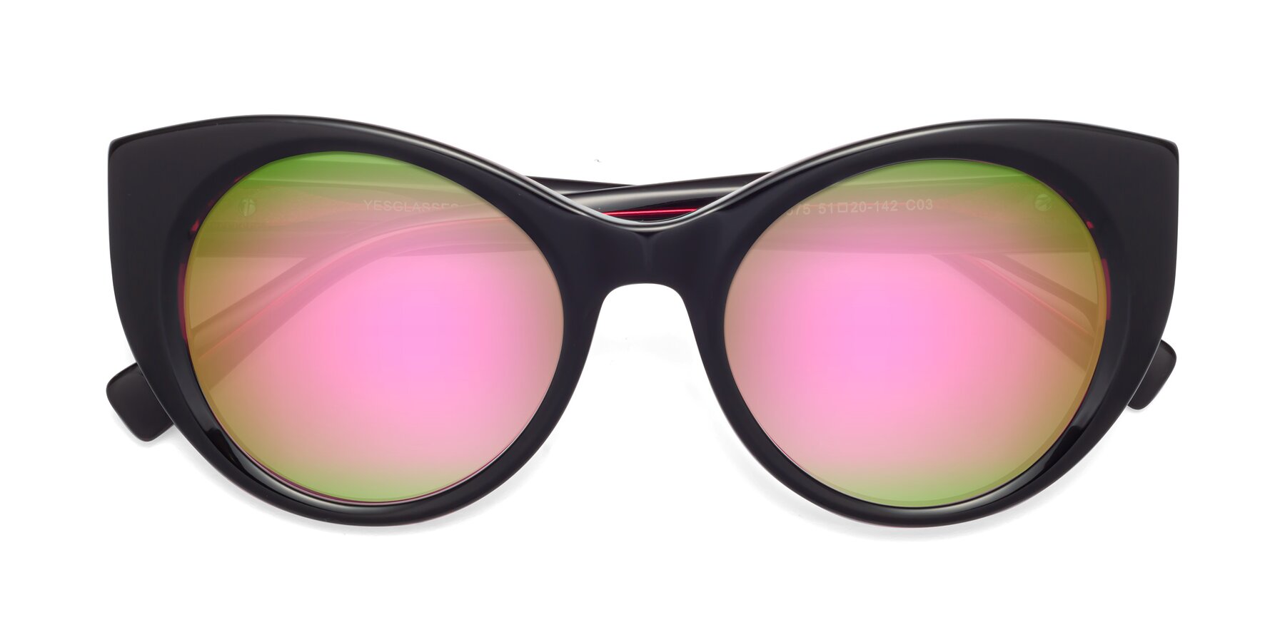 Folded Front of 1575 in Black-Purple with Pink Mirrored Lenses