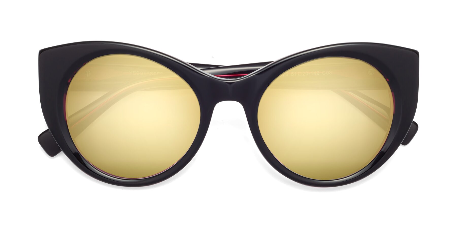 Folded Front of 1575 in Black-Purple with Gold Mirrored Lenses