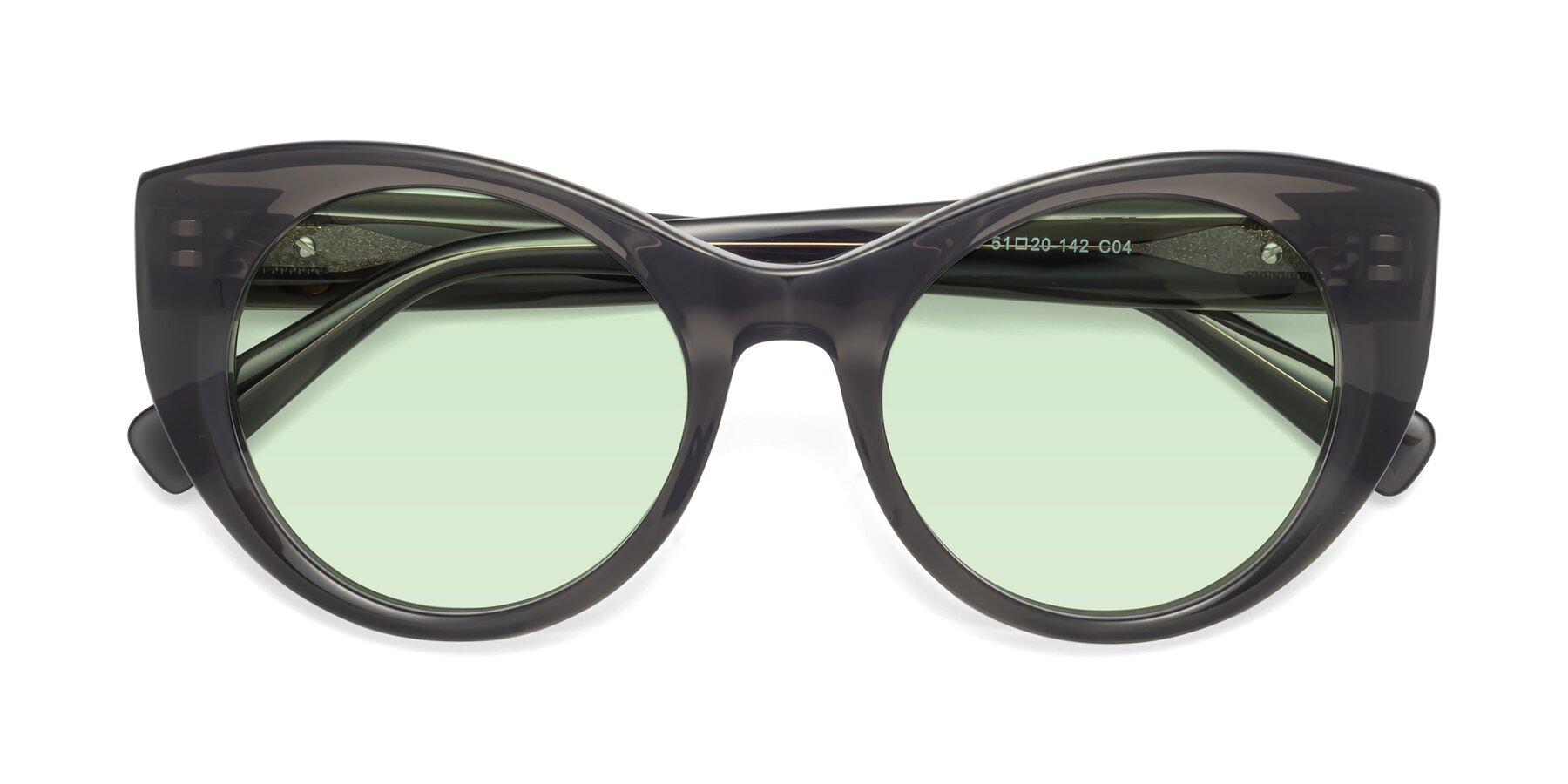 Folded Front of 1575 in Gray with Light Green Tinted Lenses