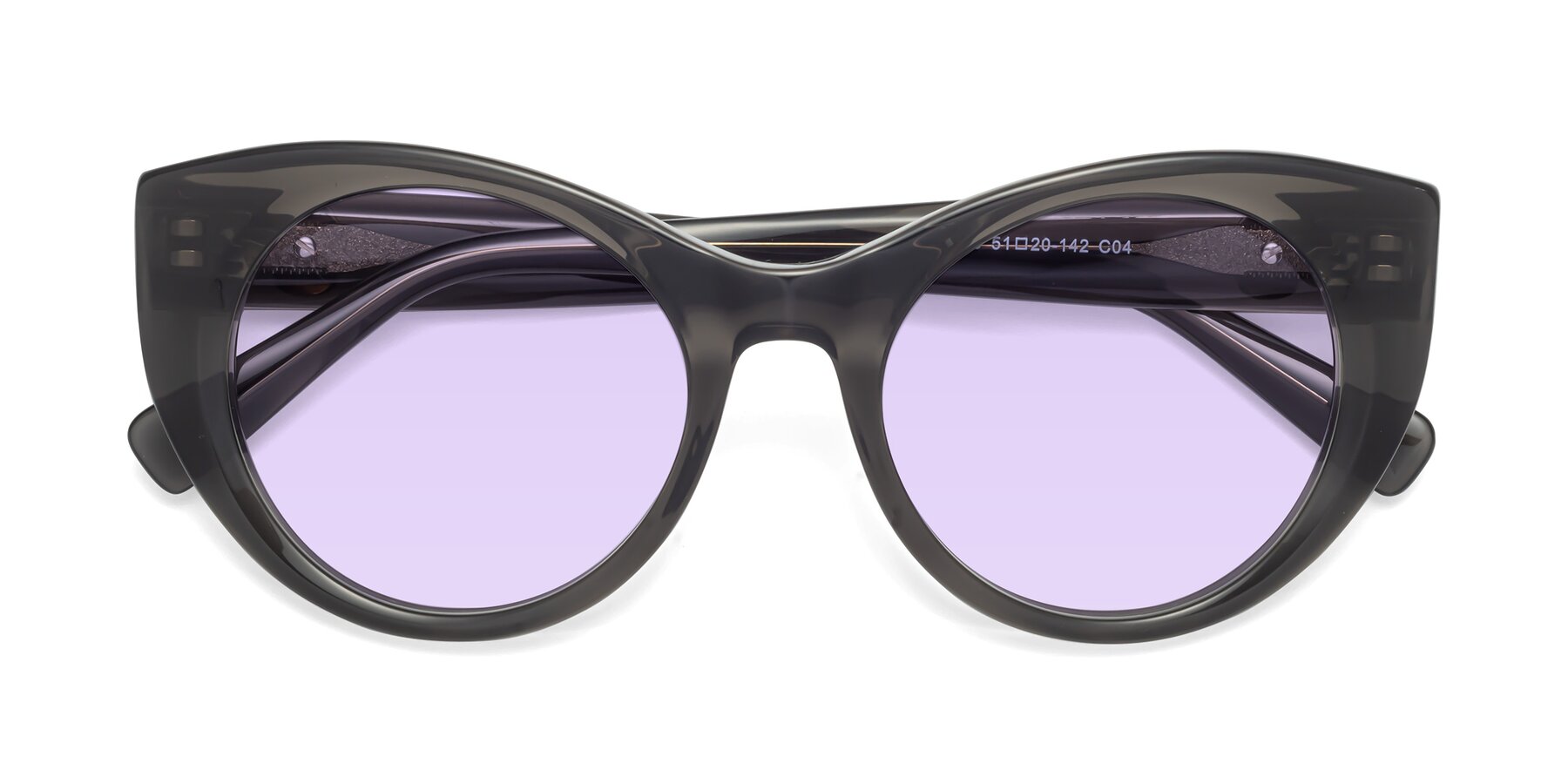 Folded Front of 1575 in Gray with Light Purple Tinted Lenses