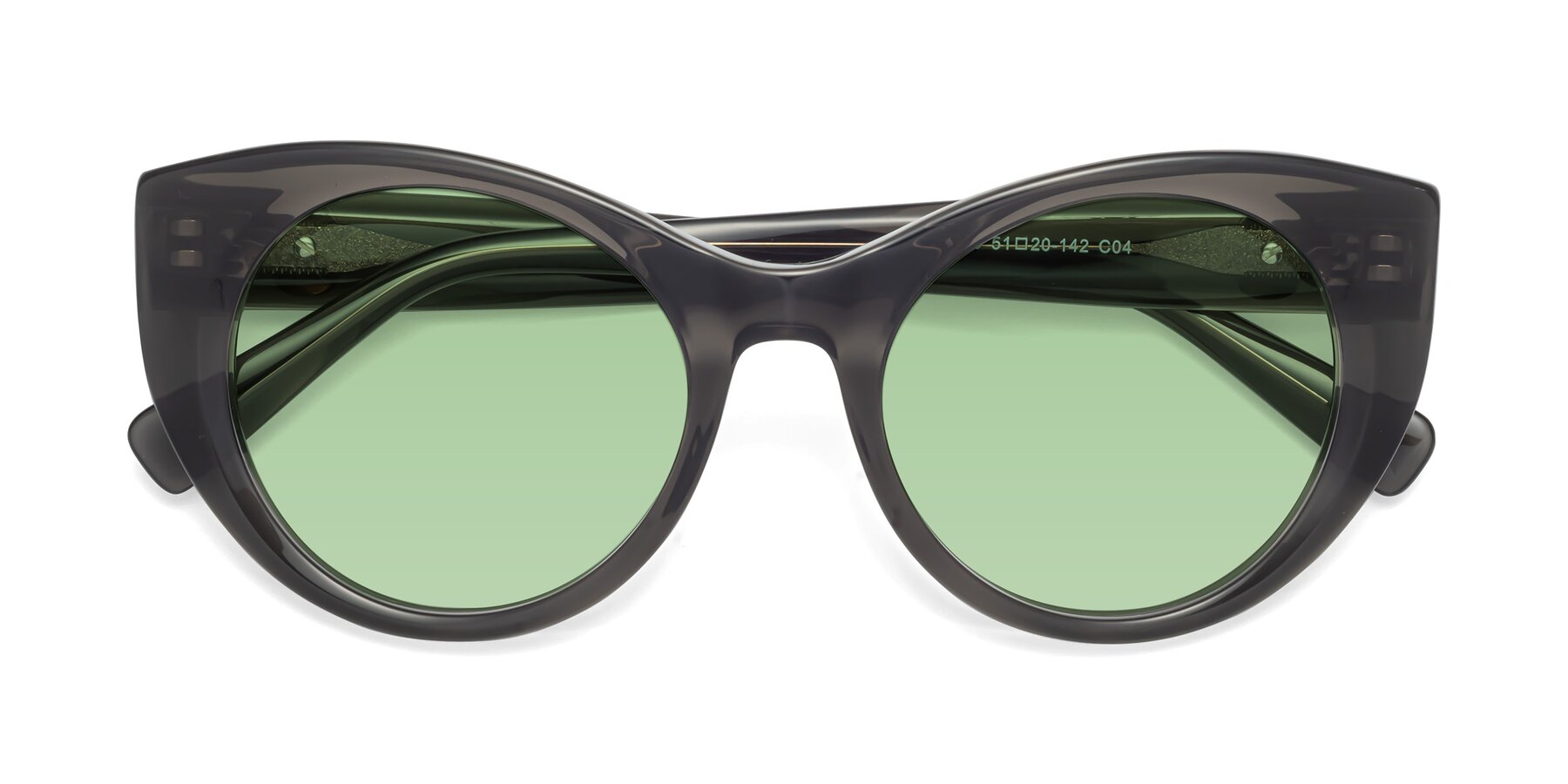 Folded Front of 1575 in Gray with Medium Green Tinted Lenses