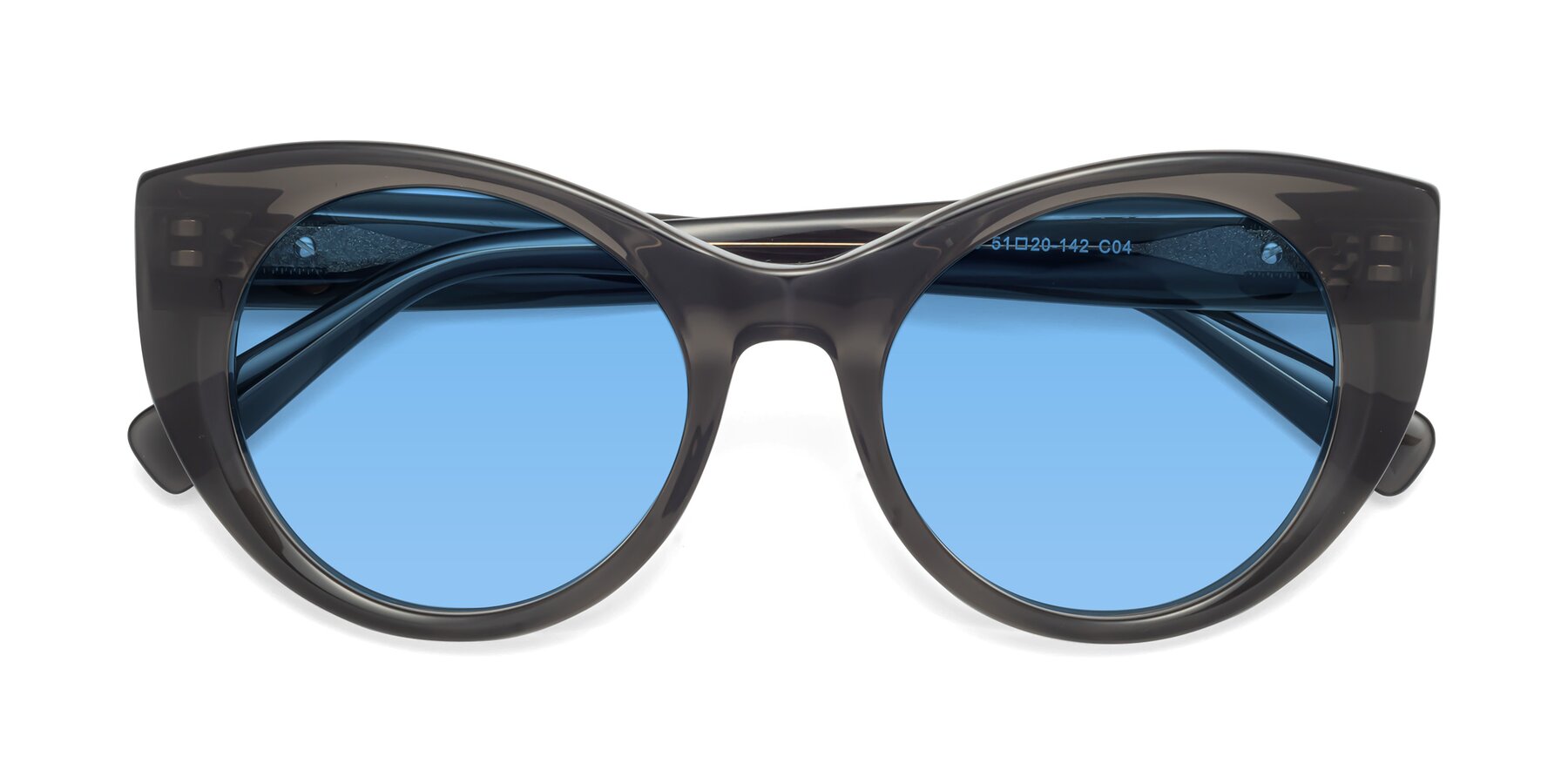 Folded Front of 1575 in Gray with Medium Blue Tinted Lenses