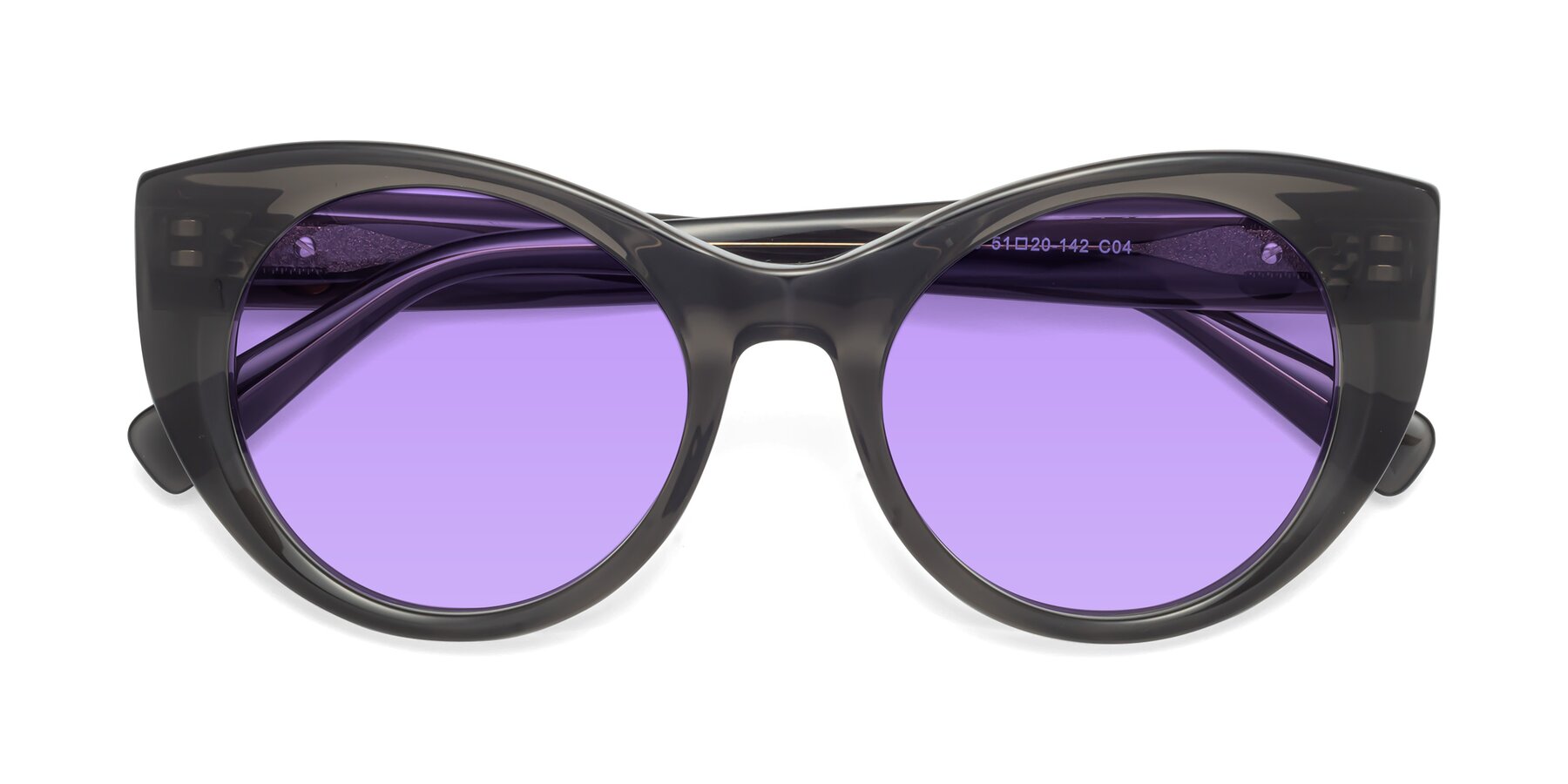 Folded Front of 1575 in Gray with Medium Purple Tinted Lenses