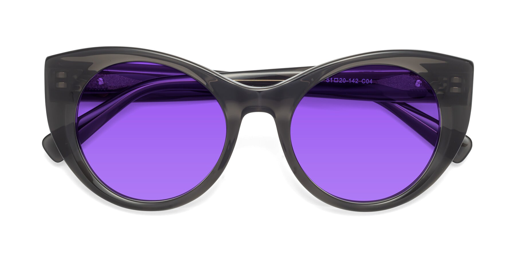 Folded Front of 1575 in Gray with Purple Tinted Lenses
