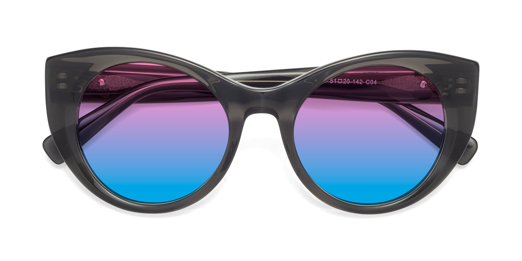 Folded Front of 1575 in Gray with Pink / Blue Gradient Lenses