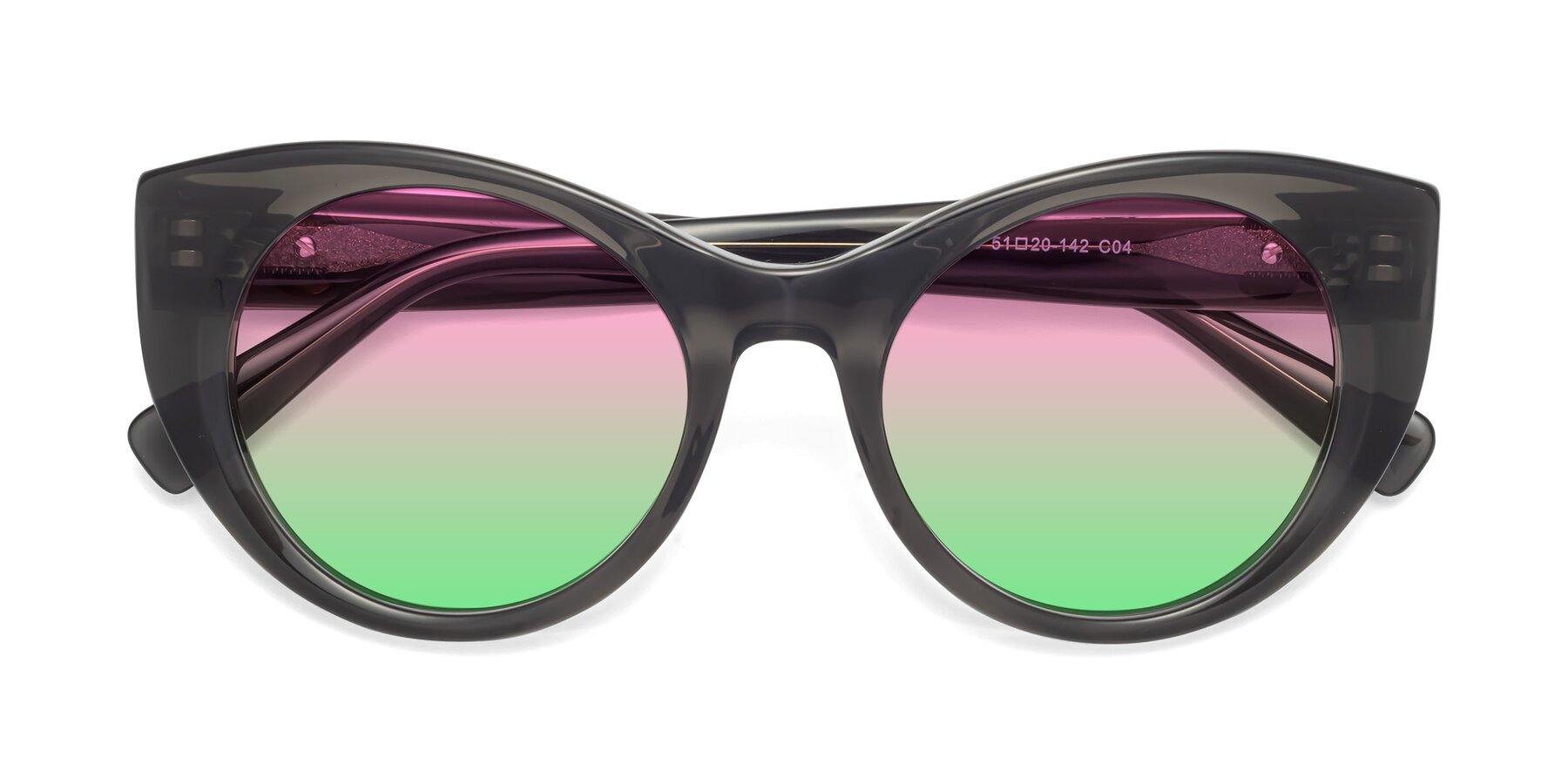Folded Front of 1575 in Gray with Pink / Green Gradient Lenses