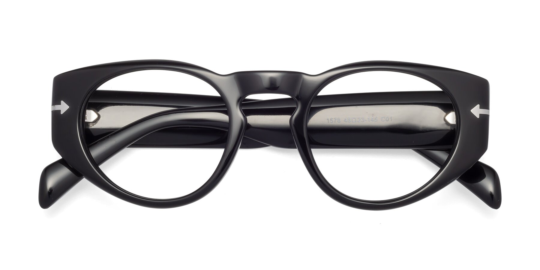 Folded Front of 1578 in Black with Clear Eyeglass Lenses