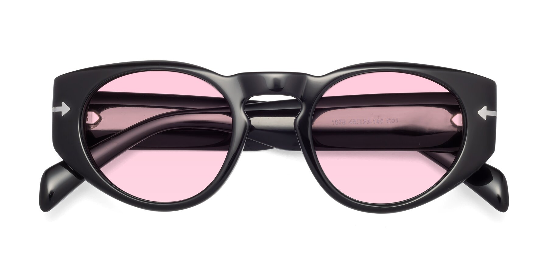 Folded Front of 1578 in Black with Light Pink Tinted Lenses