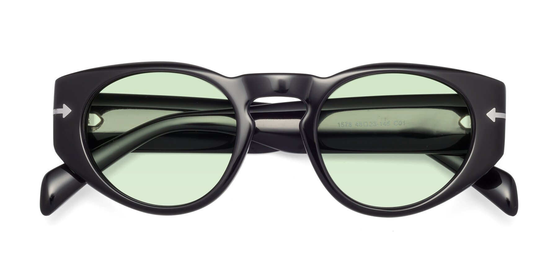 Folded Front of 1578 in Black with Light Green Tinted Lenses