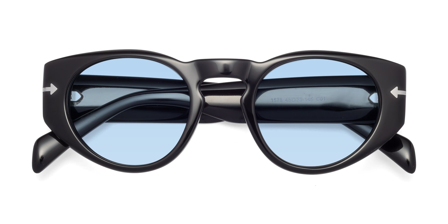 Folded Front of 1578 in Black with Light Blue Tinted Lenses